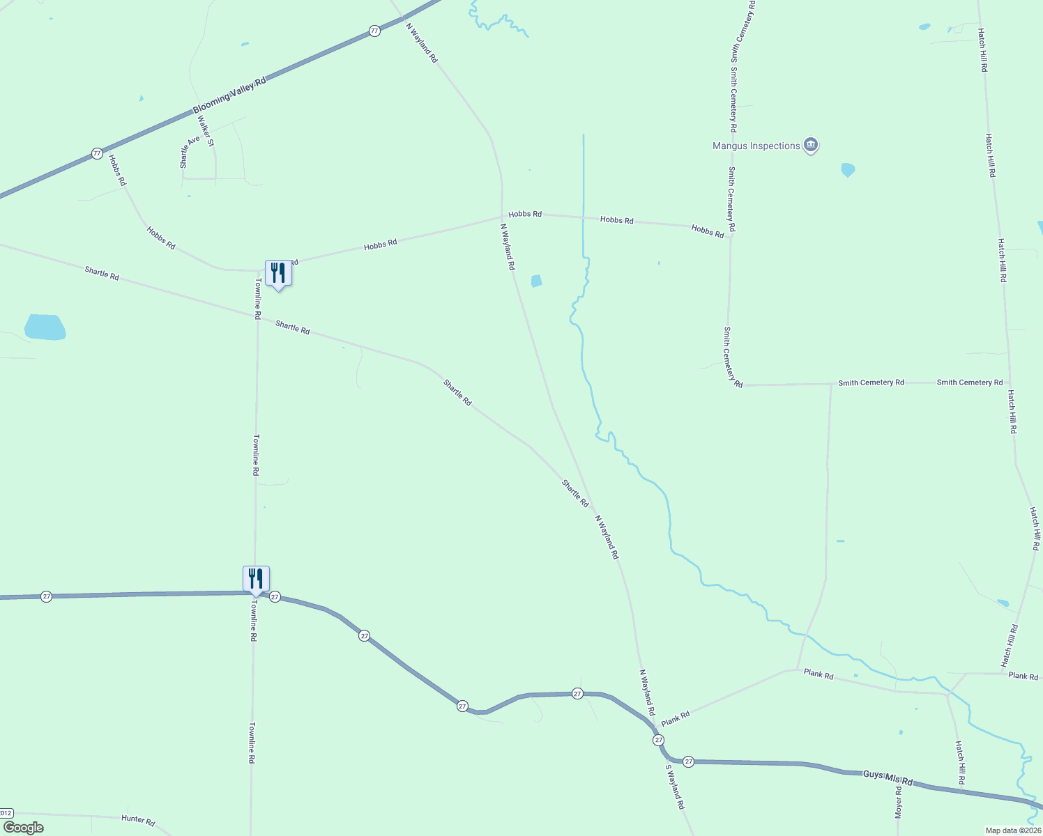 map of restaurants, bars, coffee shops, grocery stores, and more near 23116 Shartle Road in Meadville