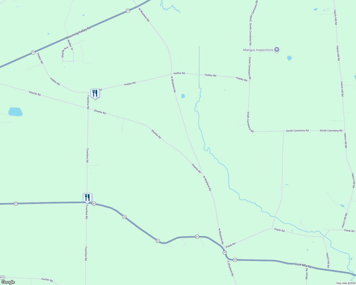 map of restaurants, bars, coffee shops, grocery stores, and more near 23116 Shartle Road in Meadville