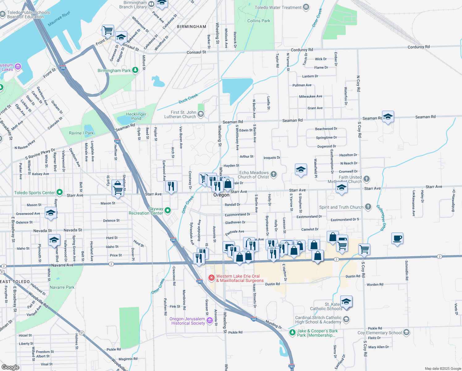 map of restaurants, bars, coffee shops, grocery stores, and more near 2634 Northvale Drive in Oregon