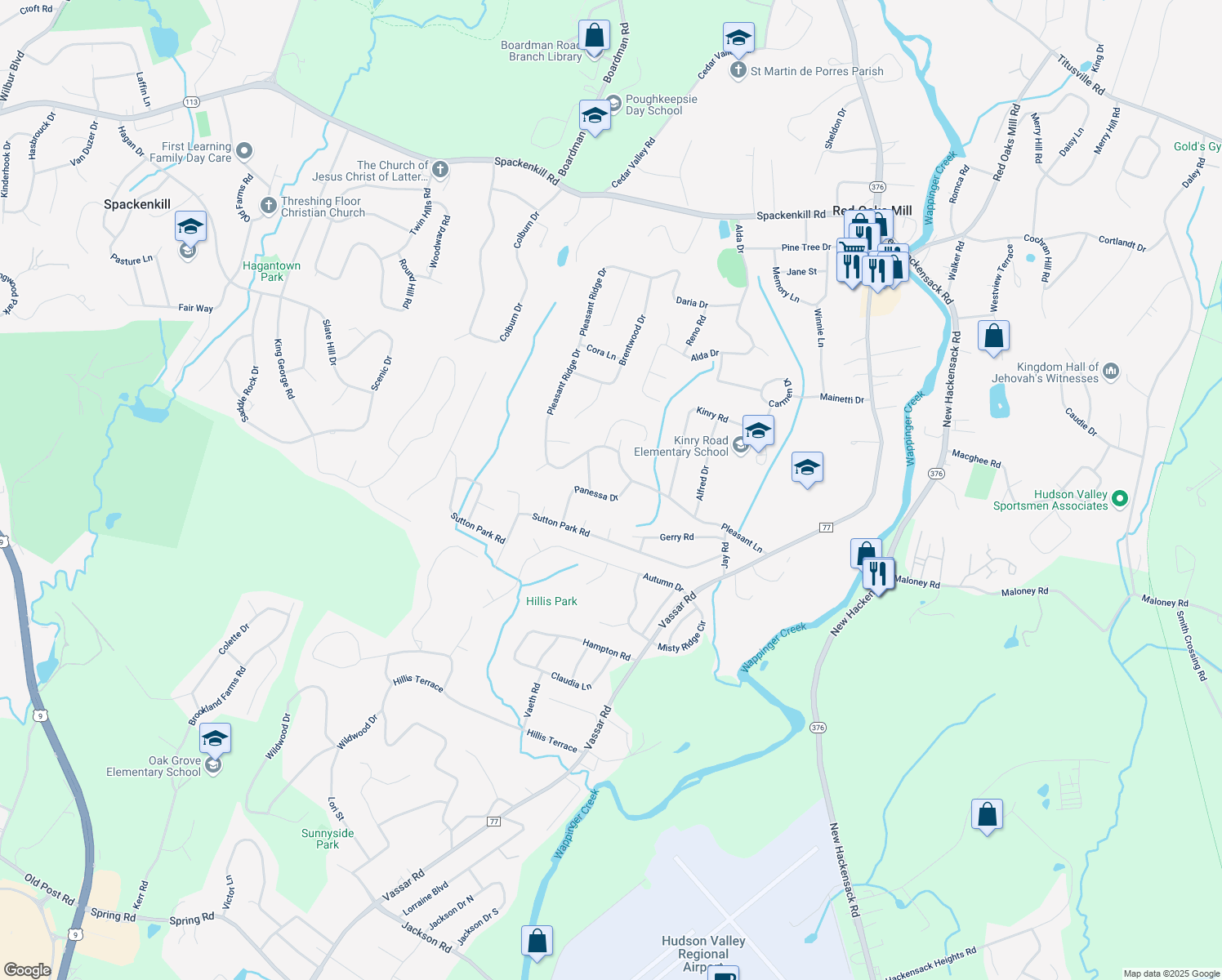 map of restaurants, bars, coffee shops, grocery stores, and more near 6 Panessa Dr in Poughkeepsie