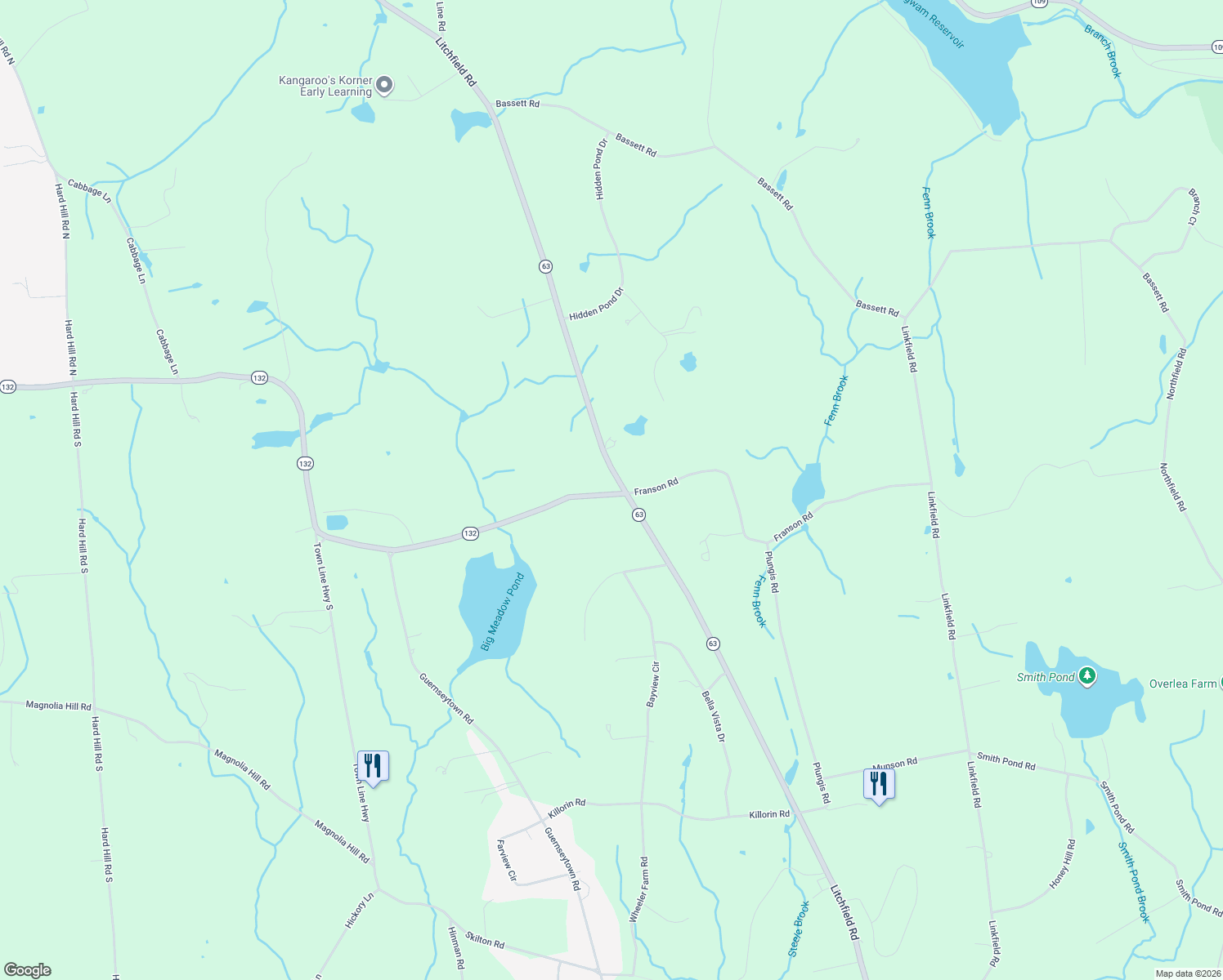 map of restaurants, bars, coffee shops, grocery stores, and more near 1554 Litchfield Road in Watertown
