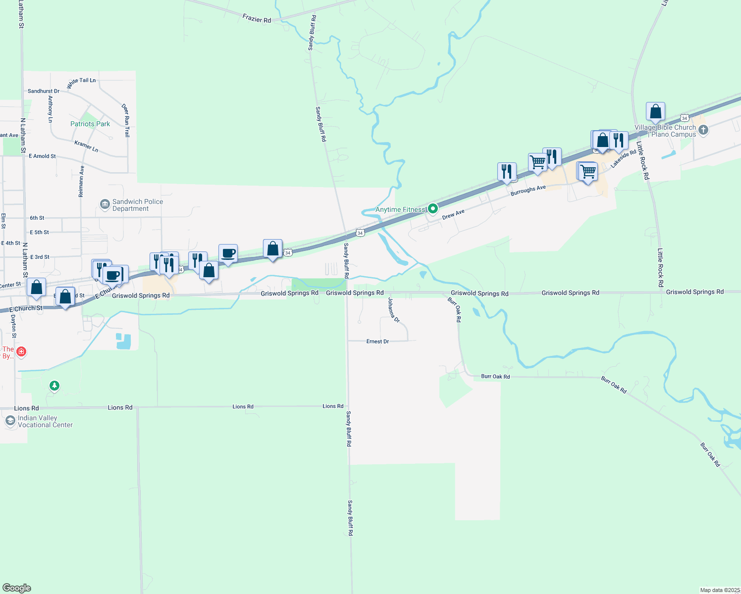 map of restaurants, bars, coffee shops, grocery stores, and more near 6 Kees Lane in Plano