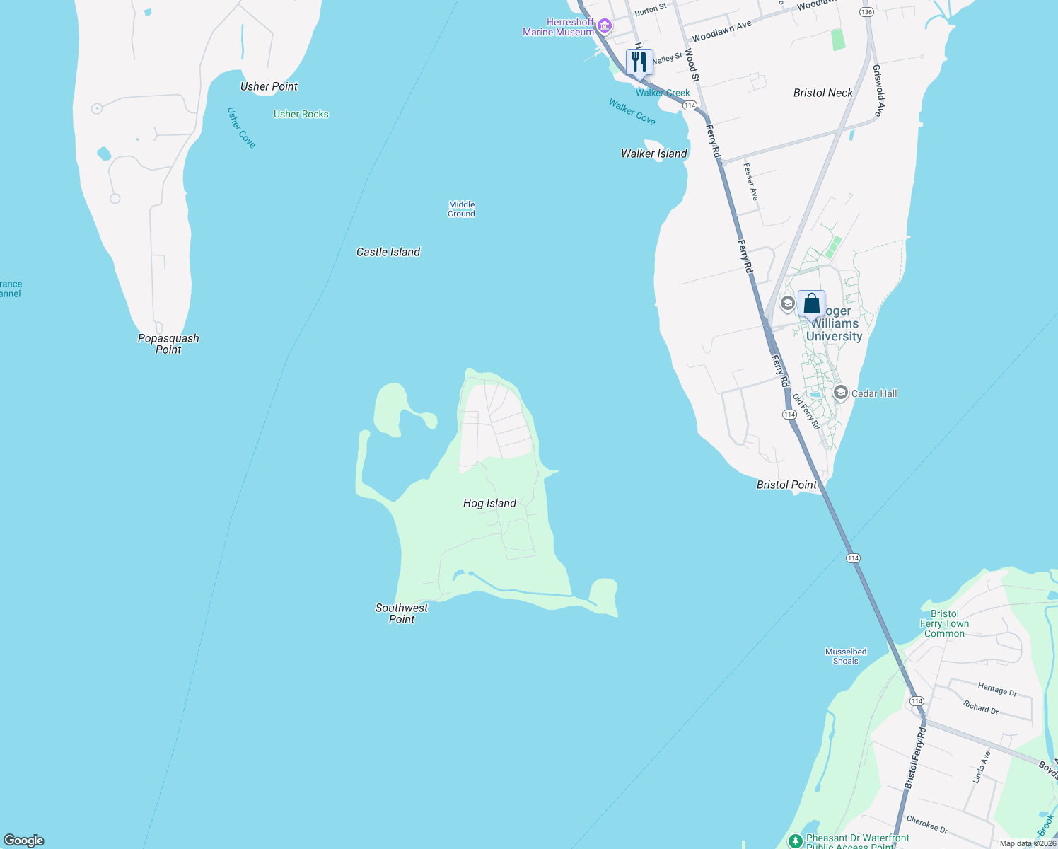 map of restaurants, bars, coffee shops, grocery stores, and more near Beach Street in Portsmouth