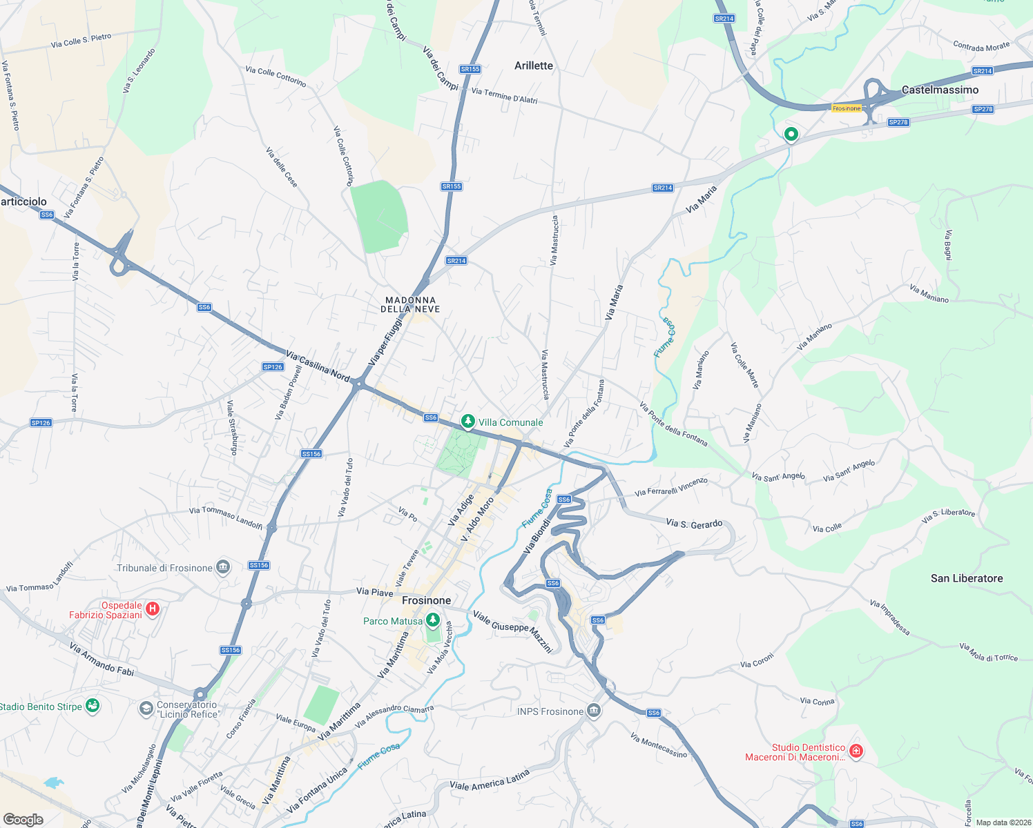 map of restaurants, bars, coffee shops, grocery stores, and more near 1 Via Maria in Frosinone