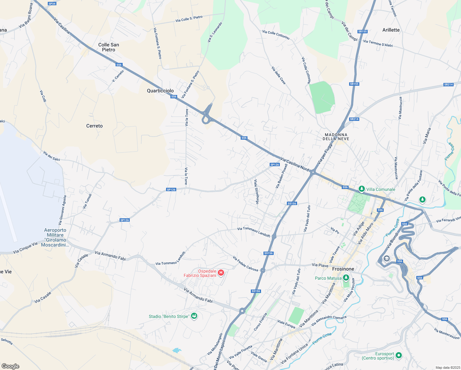 map of restaurants, bars, coffee shops, grocery stores, and more near 17 Via Cavoni in Frosinone