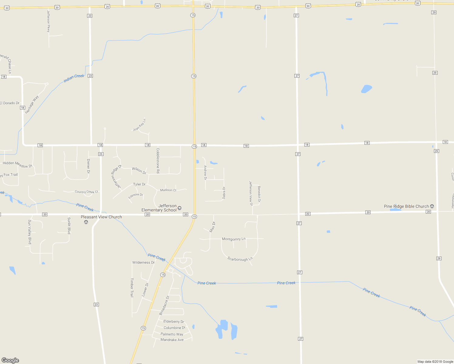 map of restaurants, bars, coffee shops, grocery stores, and more near 58268 Debra Drive in Goshen