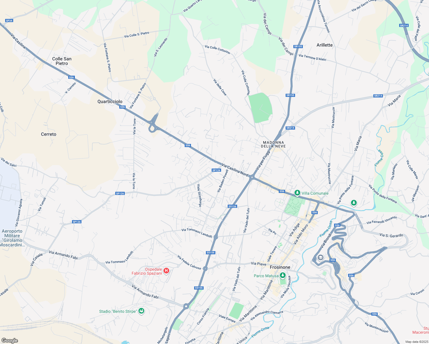 map of restaurants, bars, coffee shops, grocery stores, and more near 17 Via Cavoni in Frosinone