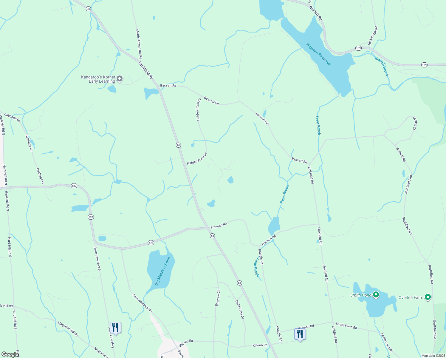 map of restaurants, bars, coffee shops, grocery stores, and more near 119 Stony Brook Lane in Watertown