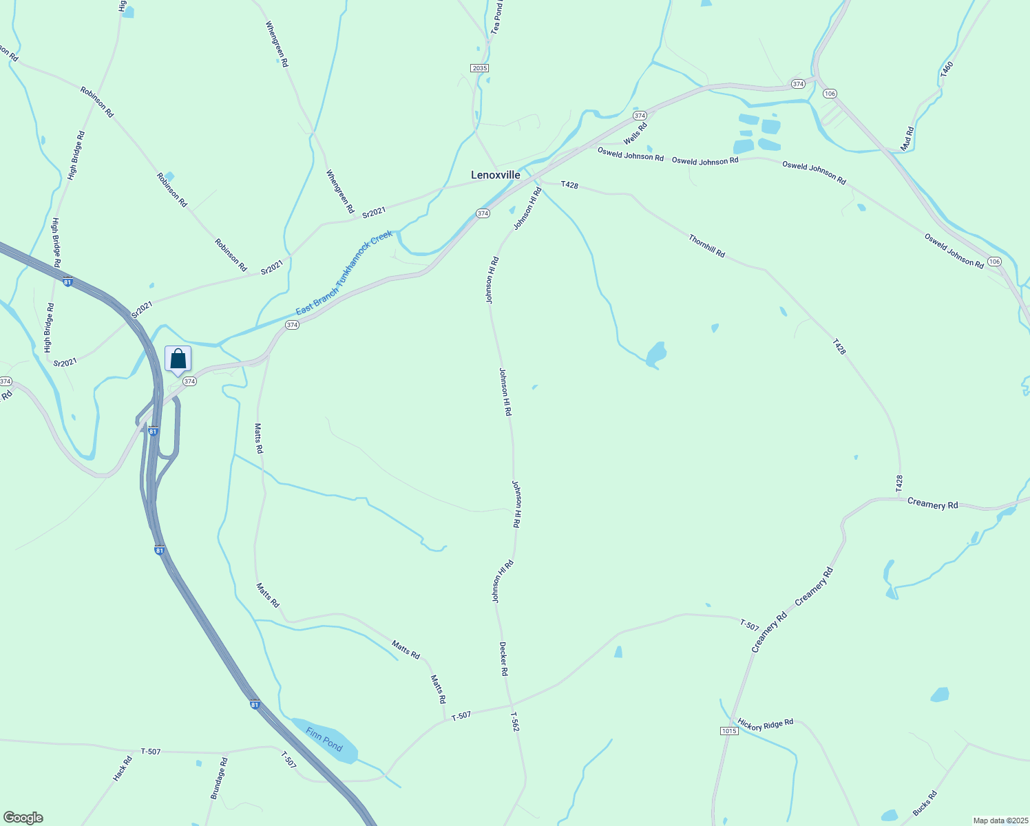 map of restaurants, bars, coffee shops, grocery stores, and more near Johnson Road in Lenoxville