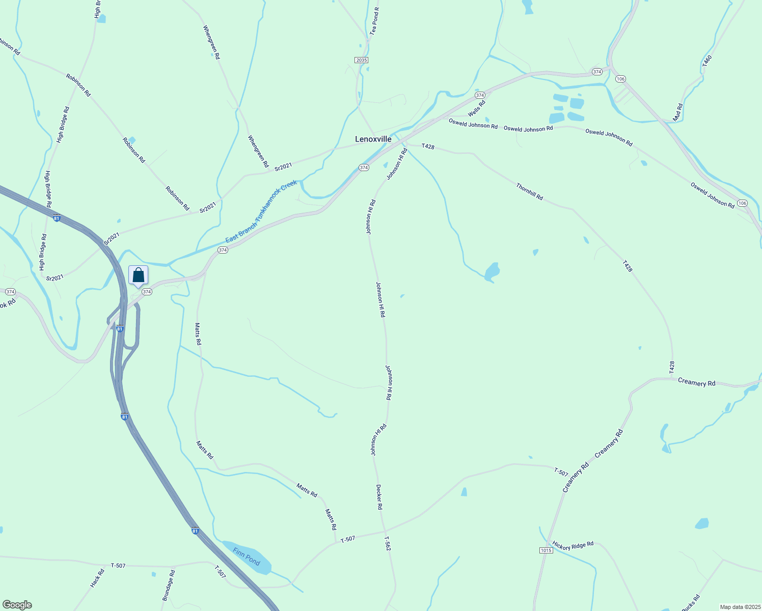 map of restaurants, bars, coffee shops, grocery stores, and more near Johnson Hill Road in Susquehanna County