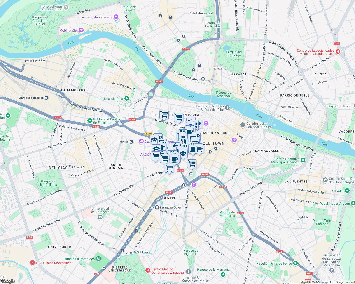 map of restaurants, bars, coffee shops, grocery stores, and more near 4 Calle de la Madre Rafols in Zaragoza