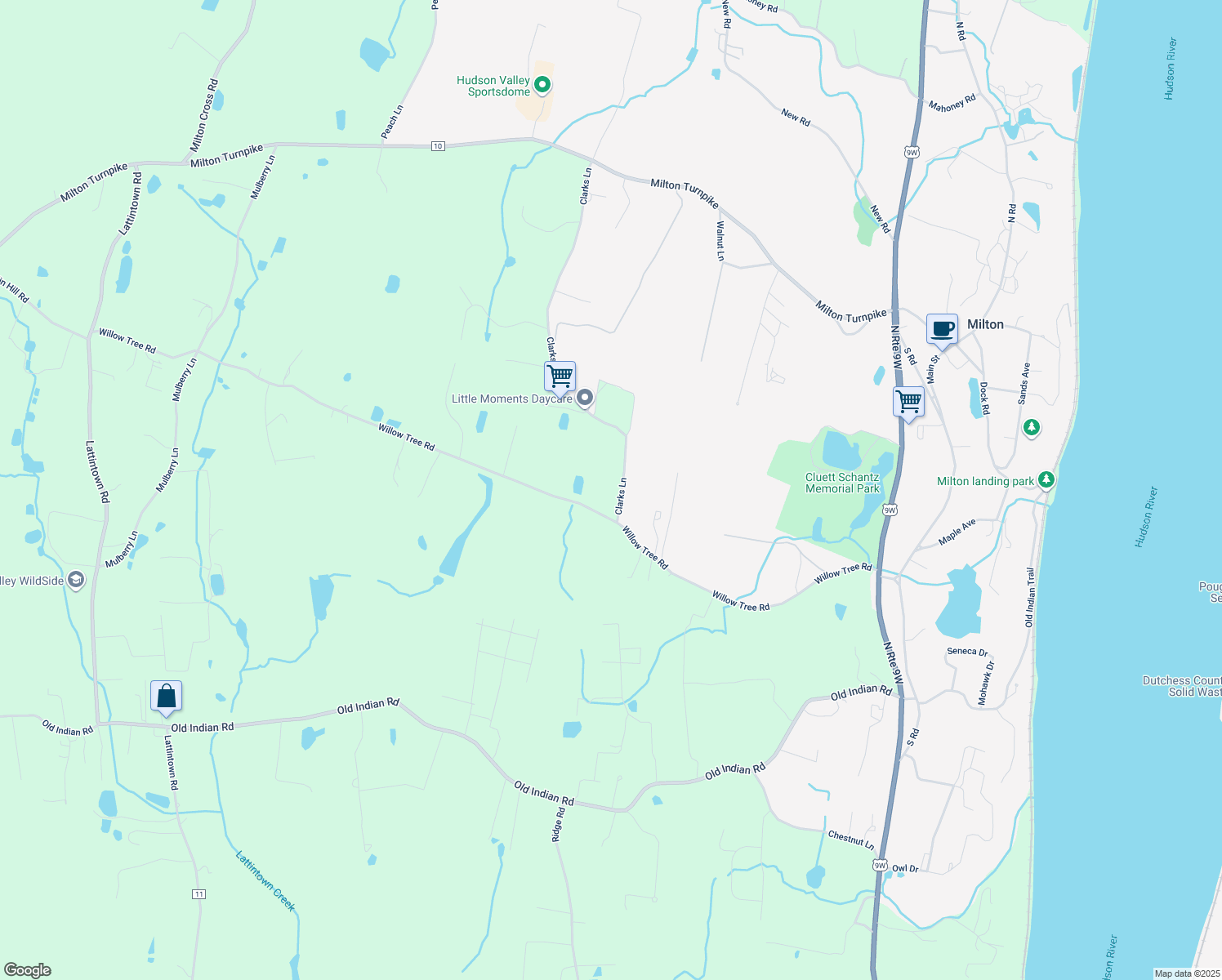 map of restaurants, bars, coffee shops, grocery stores, and more near 11 Clarks Lane in Milton