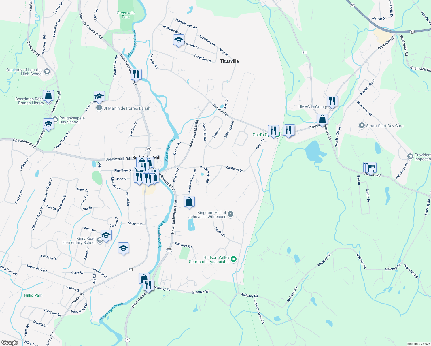 map of restaurants, bars, coffee shops, grocery stores, and more near 27 Cochran Hill Rd in Poughkeepsie