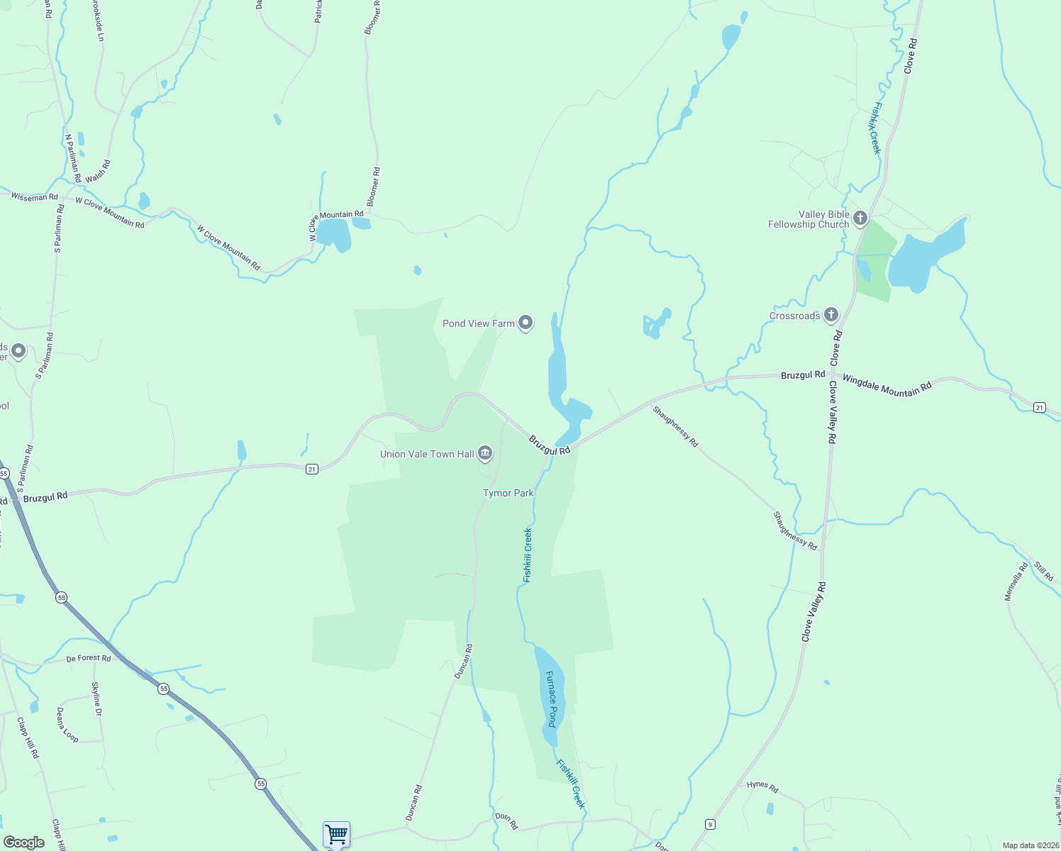 map of restaurants, bars, coffee shops, grocery stores, and more near 2101 Bruzgul Rd in Lagrangeville