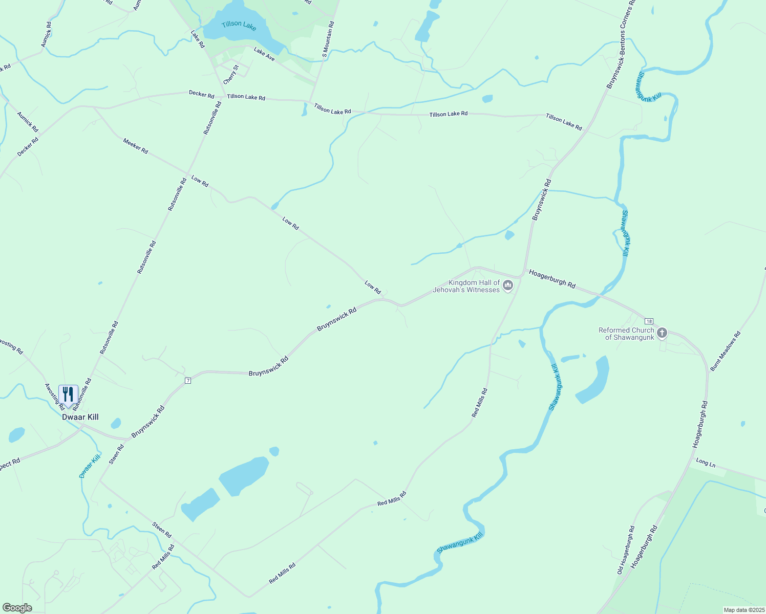 map of restaurants, bars, coffee shops, grocery stores, and more near 2307 Bruynswick Rd in Wallkill