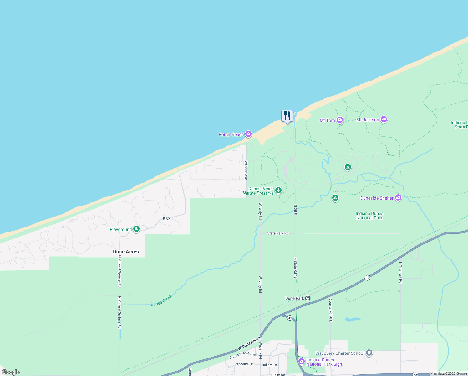map of restaurants, bars, coffee shops, grocery stores, and more near 389-427 Bote Dr in Porter