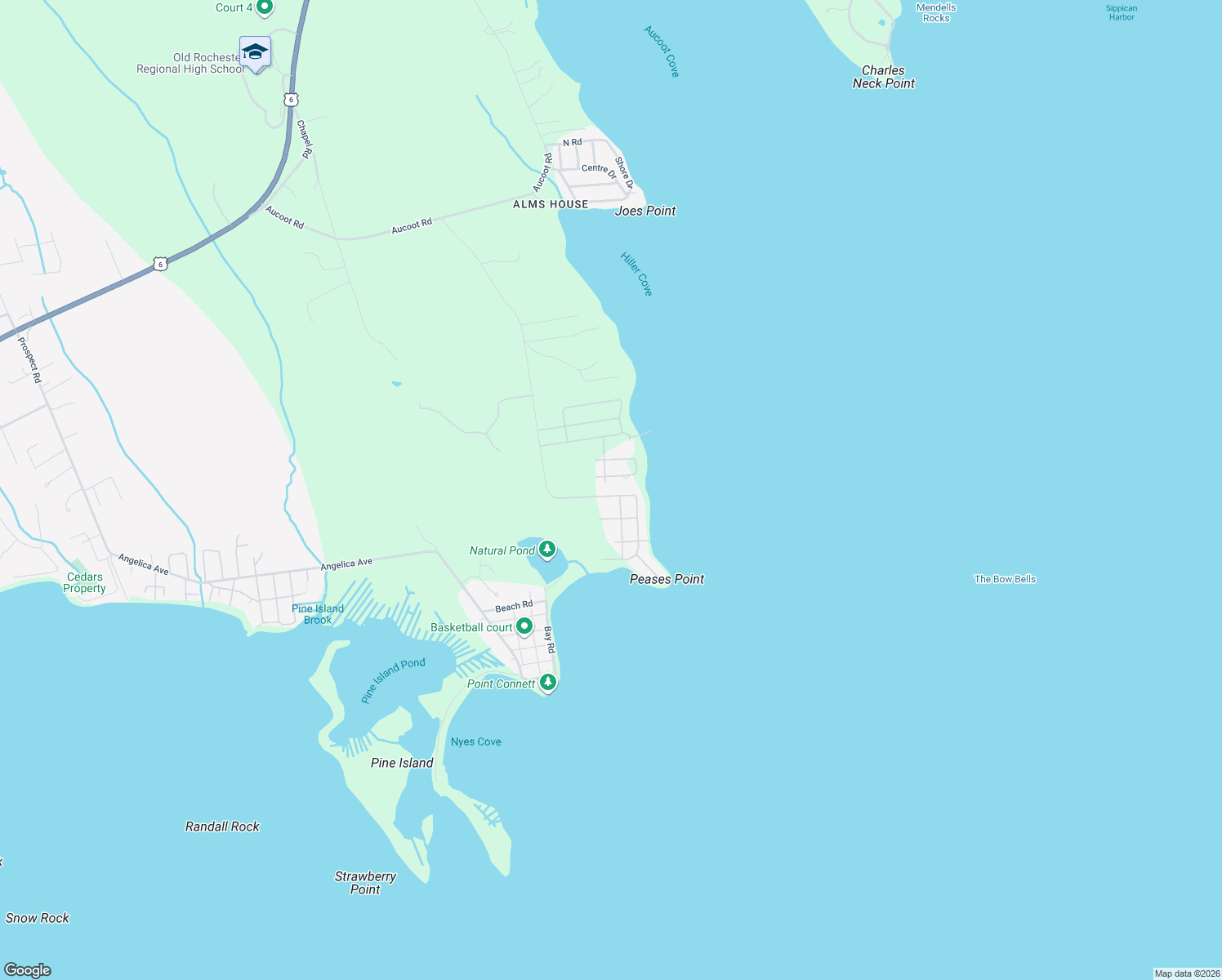 map of restaurants, bars, coffee shops, grocery stores, and more near 13 3rd St in Mattapoisett