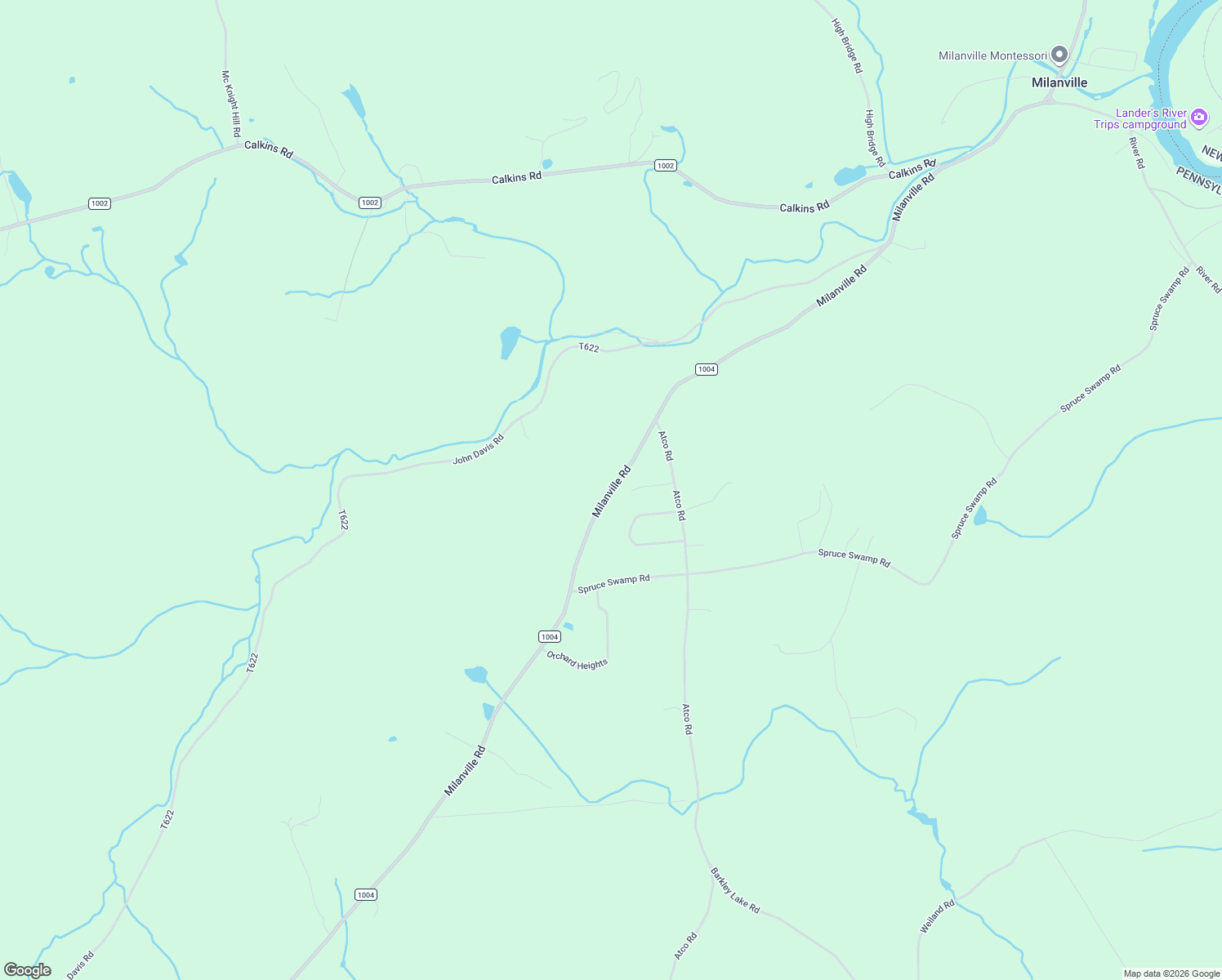 map of restaurants, bars, coffee shops, grocery stores, and more near 1157 Milanville Road in Milanville