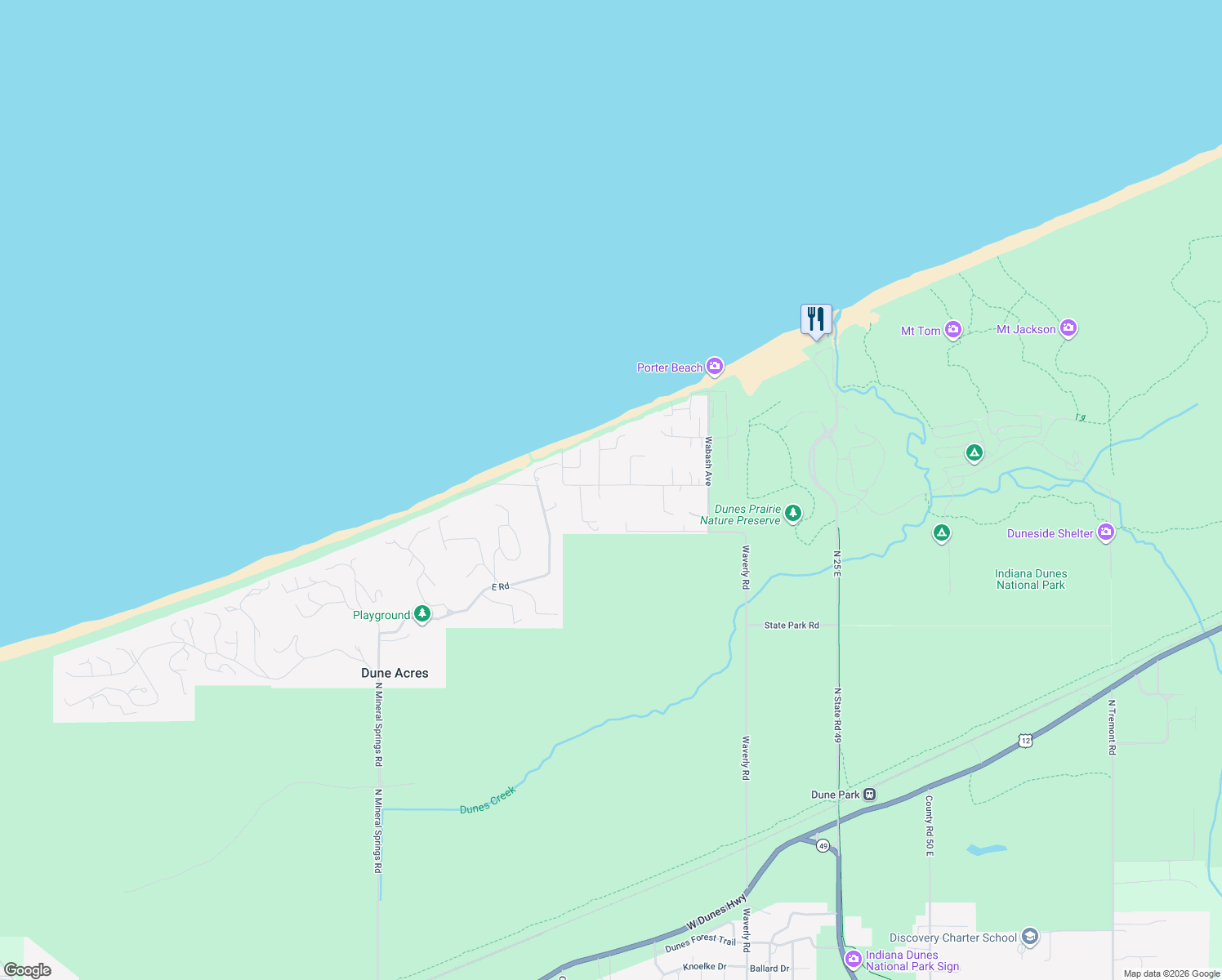 map of restaurants, bars, coffee shops, grocery stores, and more near 389 Bote Drive in Porter