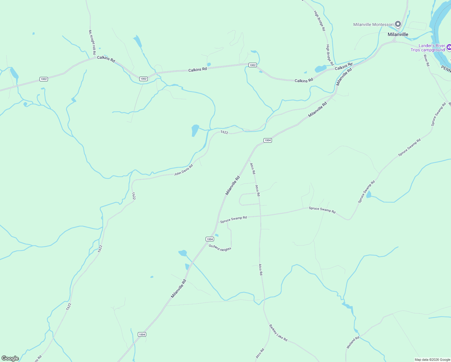 map of restaurants, bars, coffee shops, grocery stores, and more near 1157 Milanville Road in Milanville