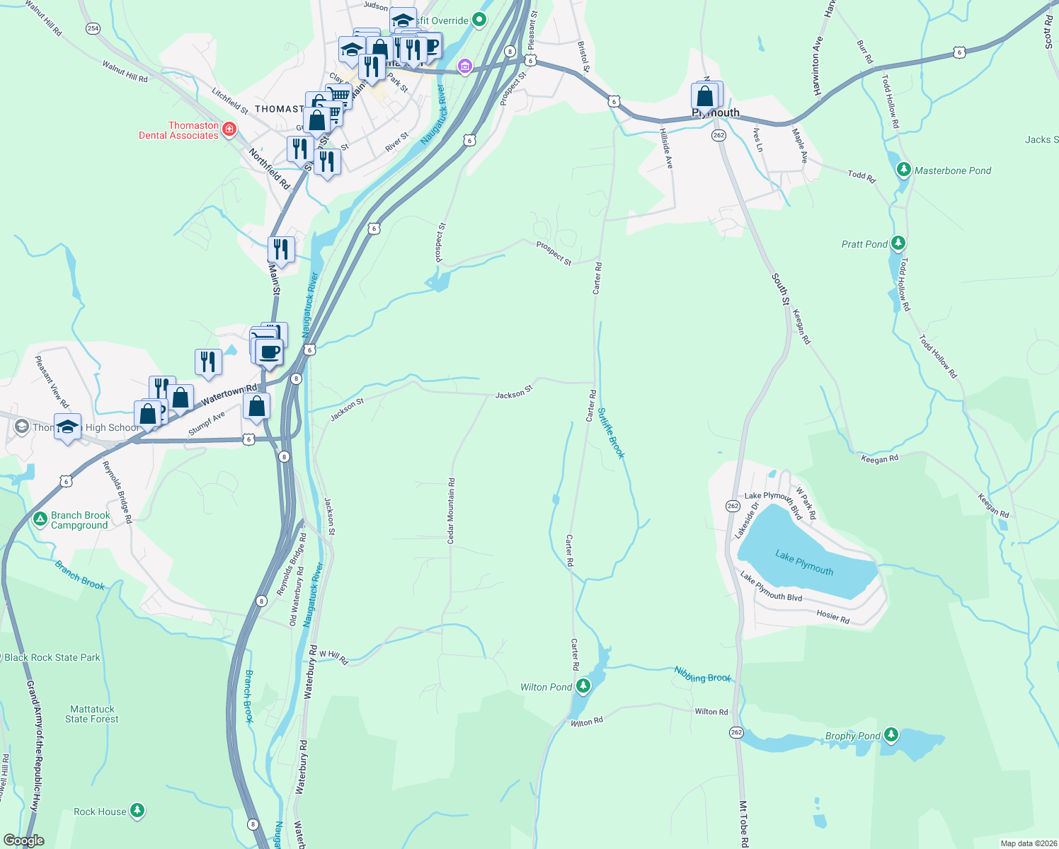 map of restaurants, bars, coffee shops, grocery stores, and more near 81 Blue Trail Drive in Thomaston