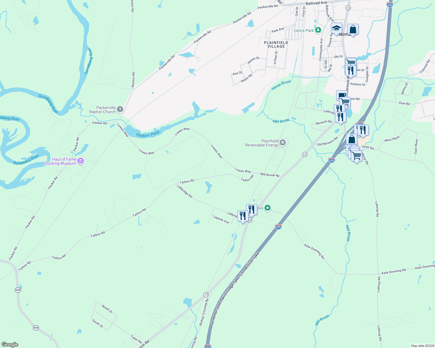 map of restaurants, bars, coffee shops, grocery stores, and more near 110 Tarbox Road in Plainfield