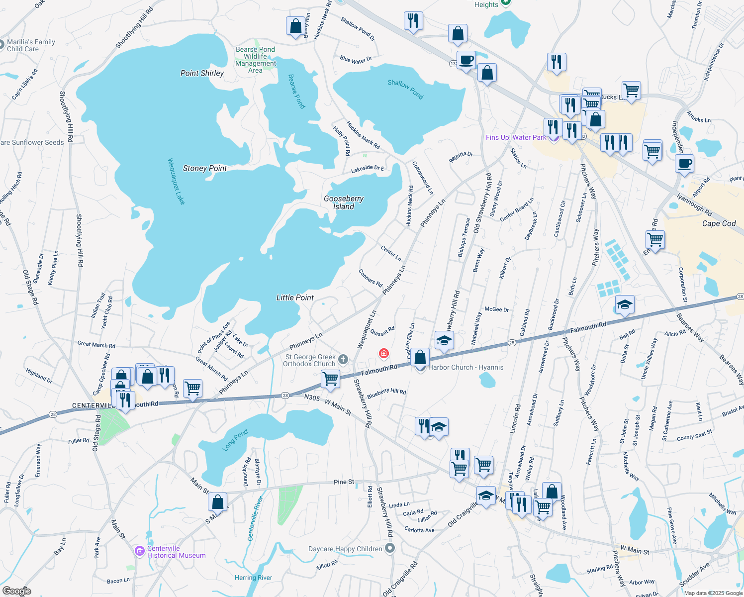 map of restaurants, bars, coffee shops, grocery stores, and more near 9 Millstone Way in Barnstable