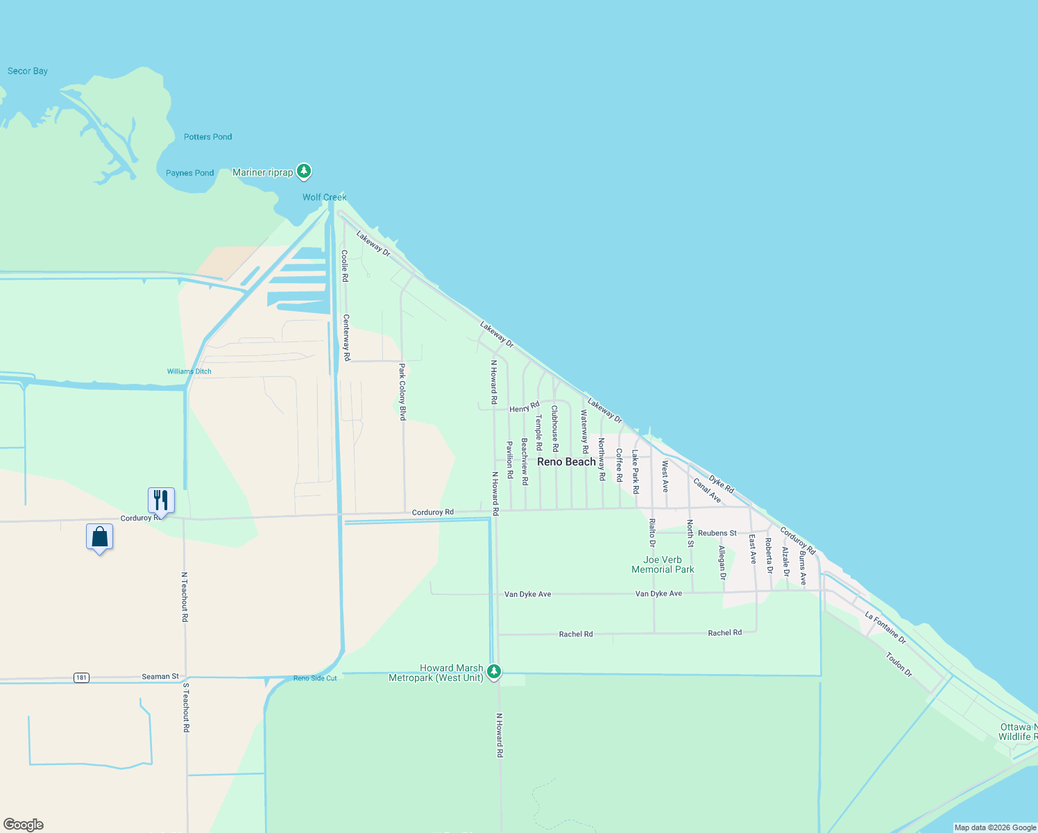 map of restaurants, bars, coffee shops, grocery stores, and more near 569 Beachview Rd in Curtice