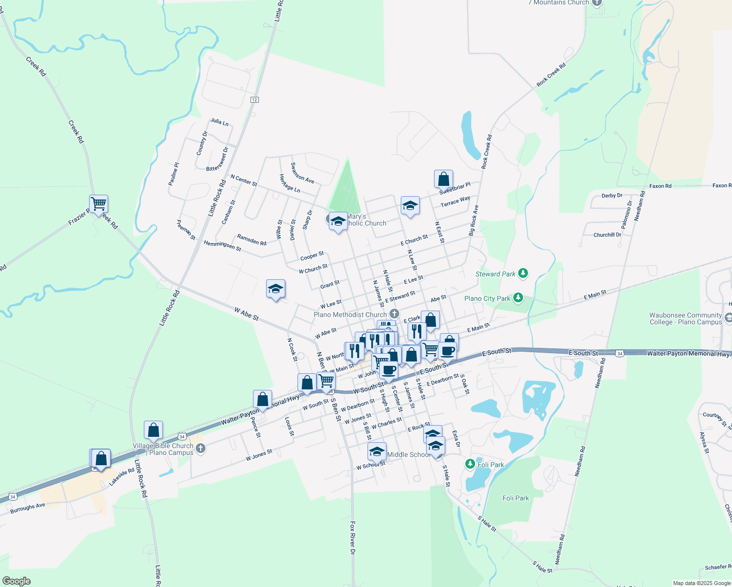 map of restaurants, bars, coffee shops, grocery stores, and more near 3 East Lee Street in Plano