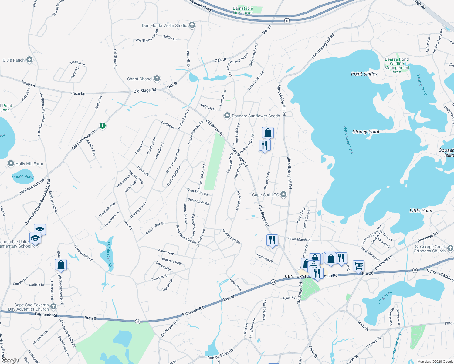 map of restaurants, bars, coffee shops, grocery stores, and more near 306 Buckskin Path in Barnstable