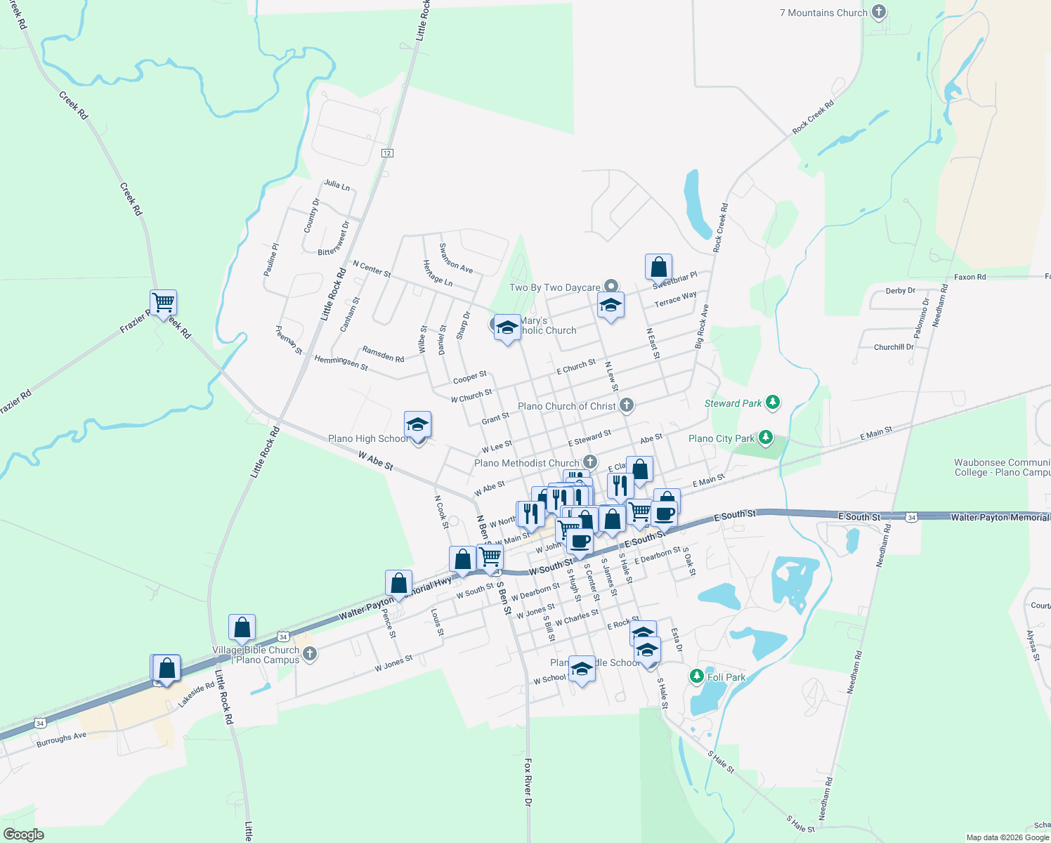 map of restaurants, bars, coffee shops, grocery stores, and more near 517 North Hugh Street in Plano