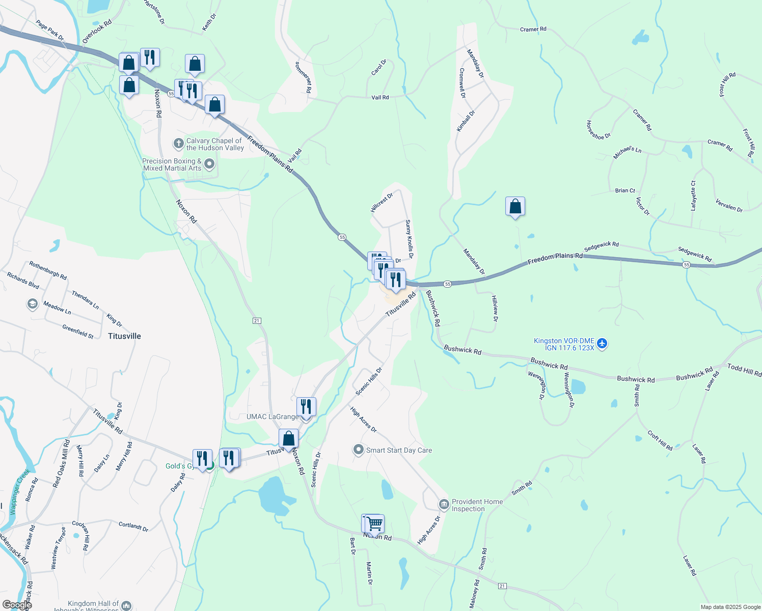 map of restaurants, bars, coffee shops, grocery stores, and more near 16 Locust Crest Ct in Poughkeepsie
