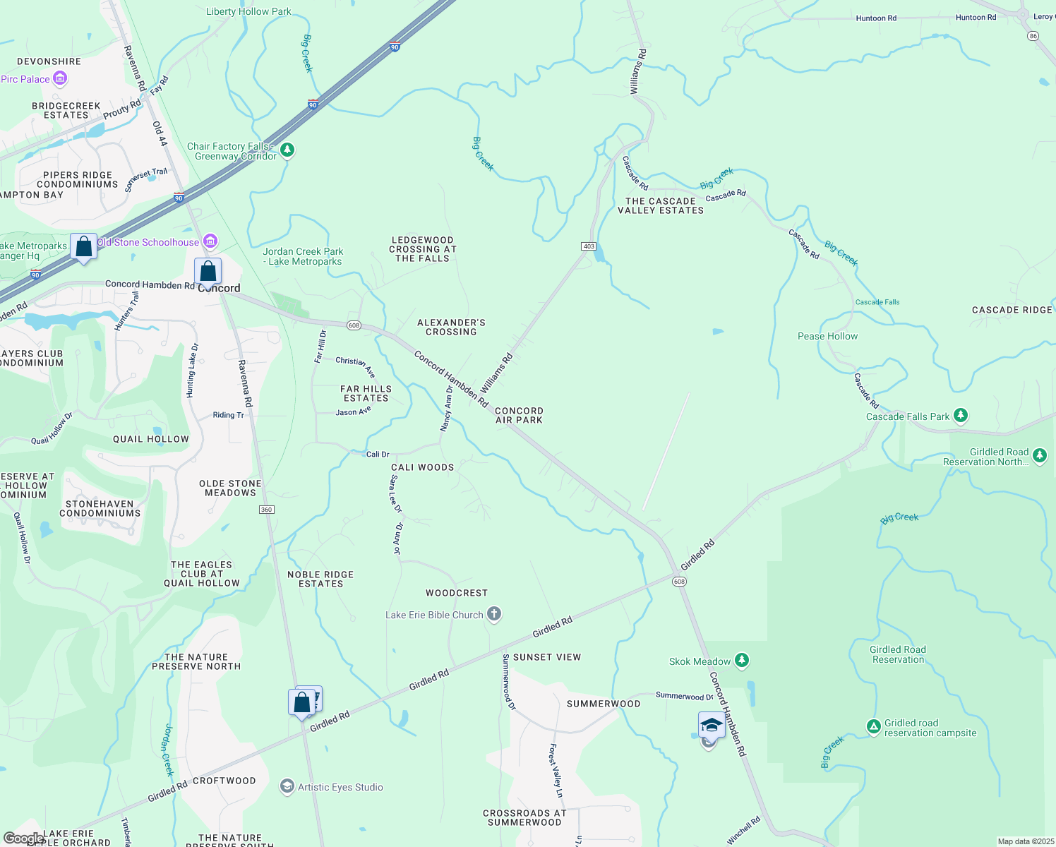 map of restaurants, bars, coffee shops, grocery stores, and more near 12081 Ohio 608 in Painesville