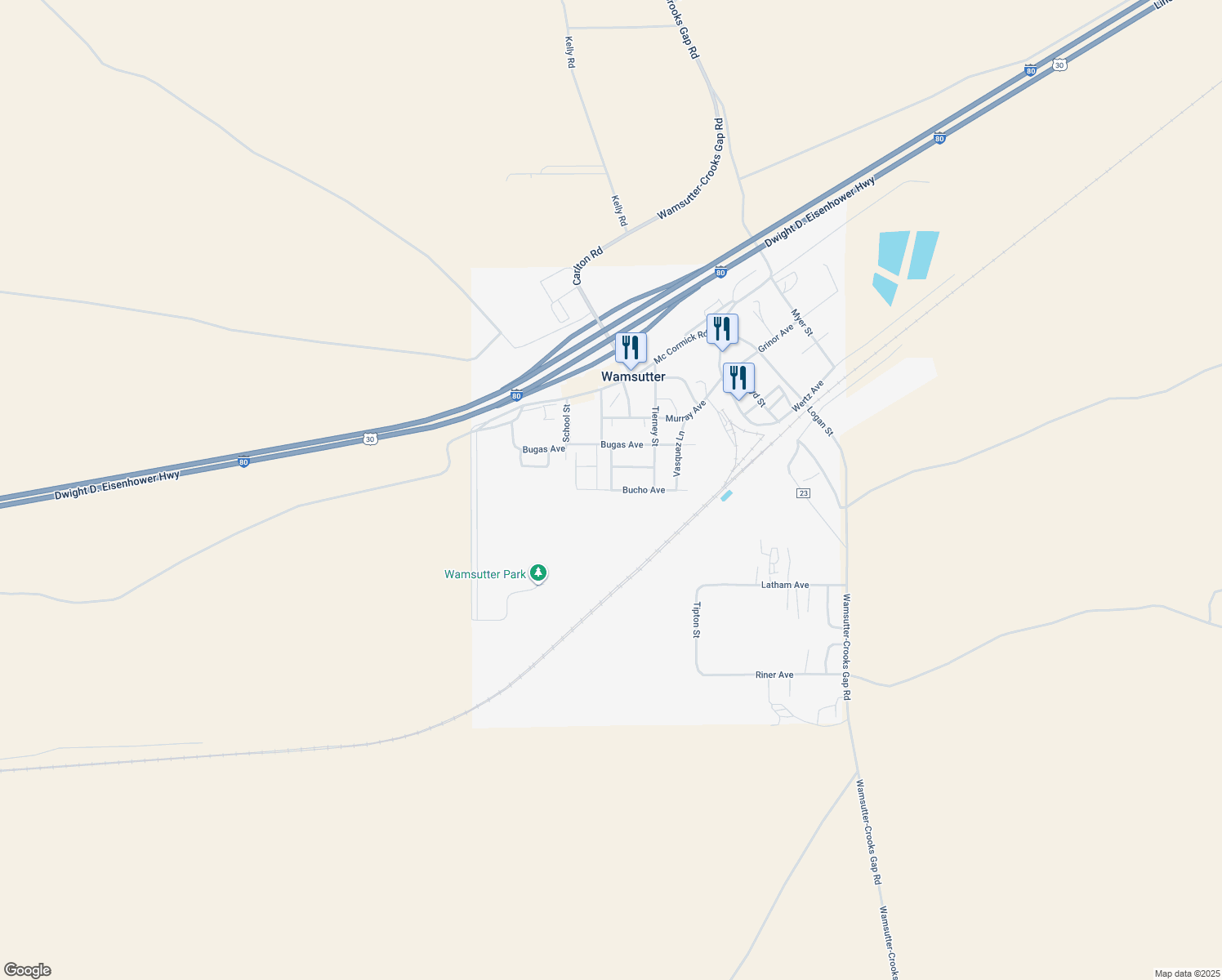 map of restaurants, bars, coffee shops, grocery stores, and more near Bucho Avenue in Wamsutter