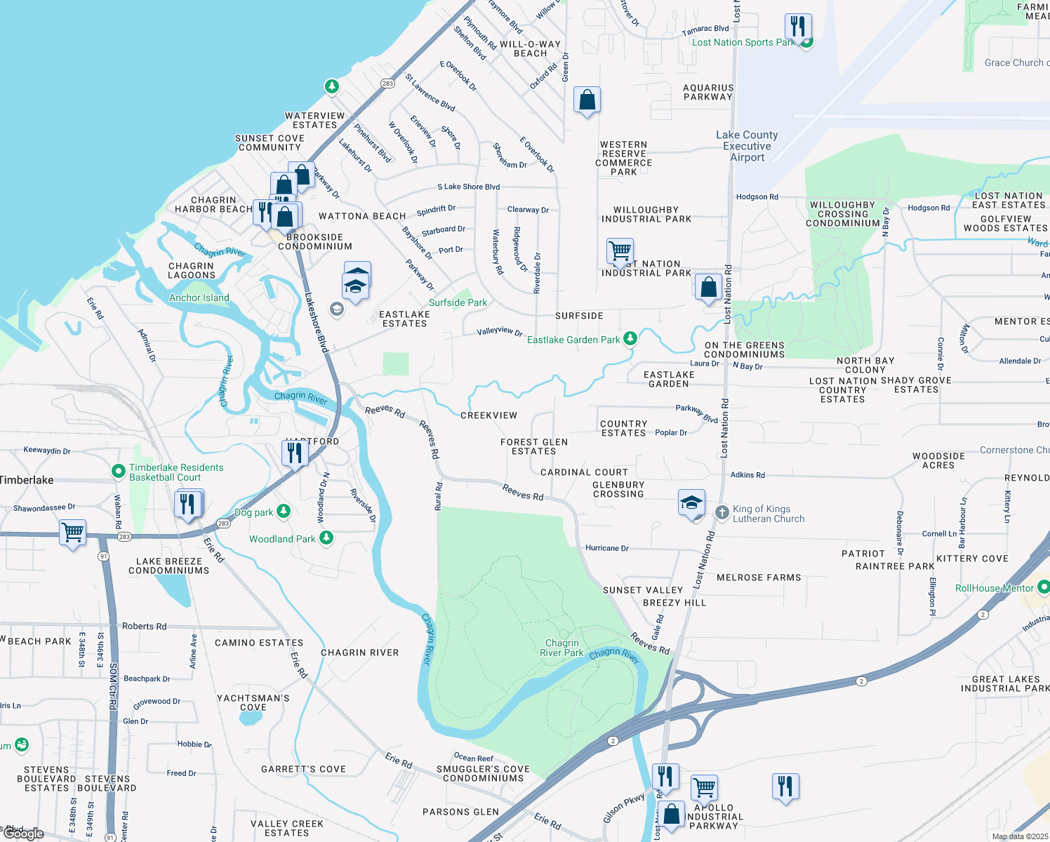 map of restaurants, bars, coffee shops, grocery stores, and more near 692 Oriole Dr in Eastlake