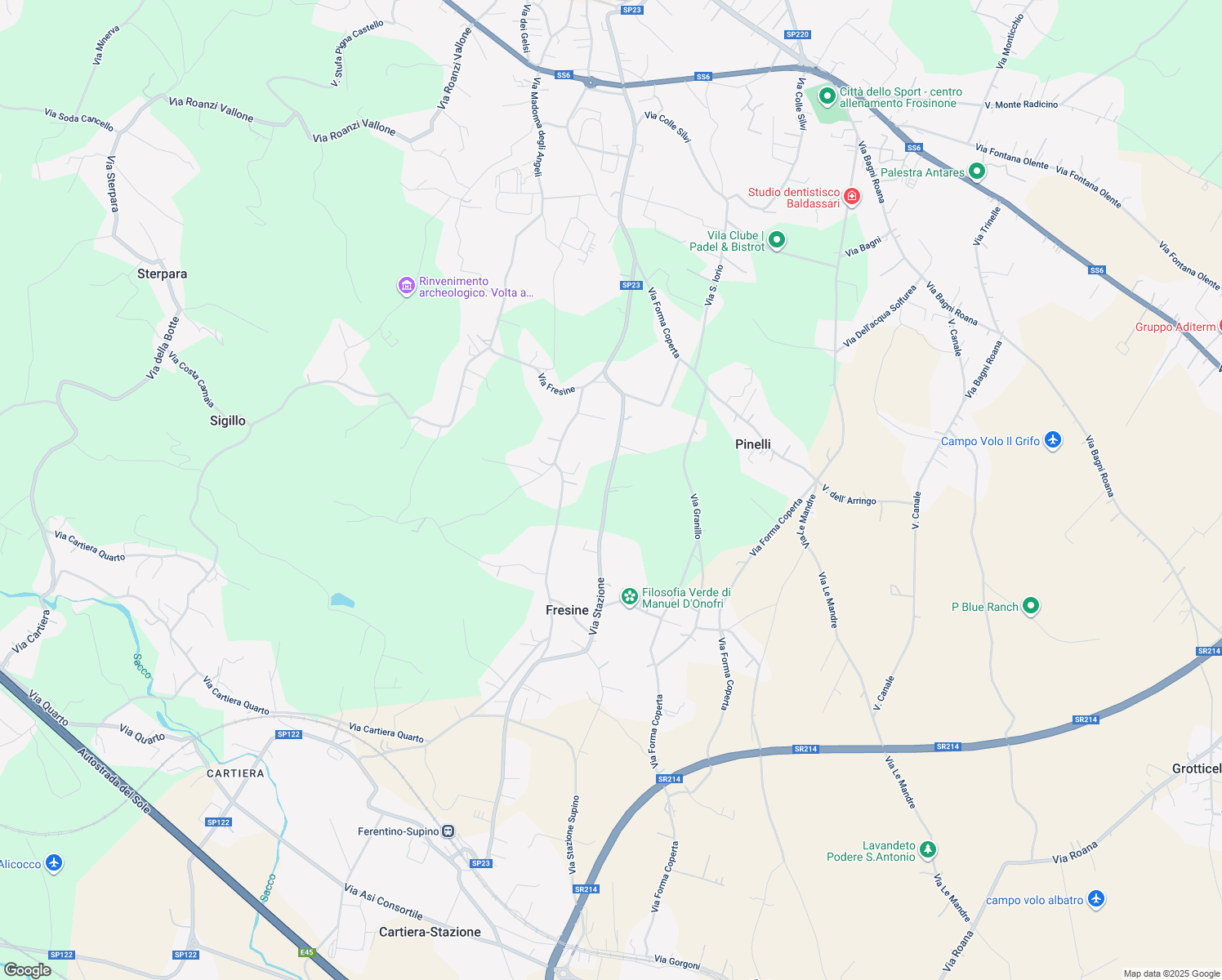 map of restaurants, bars, coffee shops, grocery stores, and more near 145 Via Stazione in Fresine