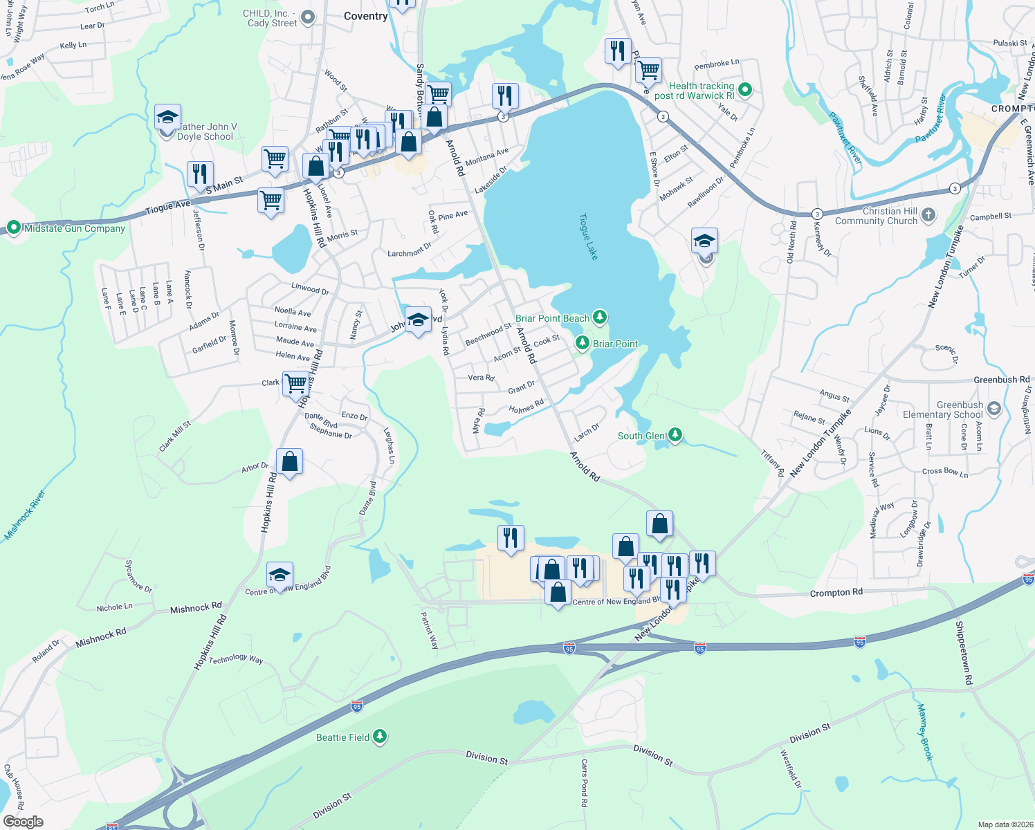 map of restaurants, bars, coffee shops, grocery stores, and more near 10 Holmes Road in Coventry