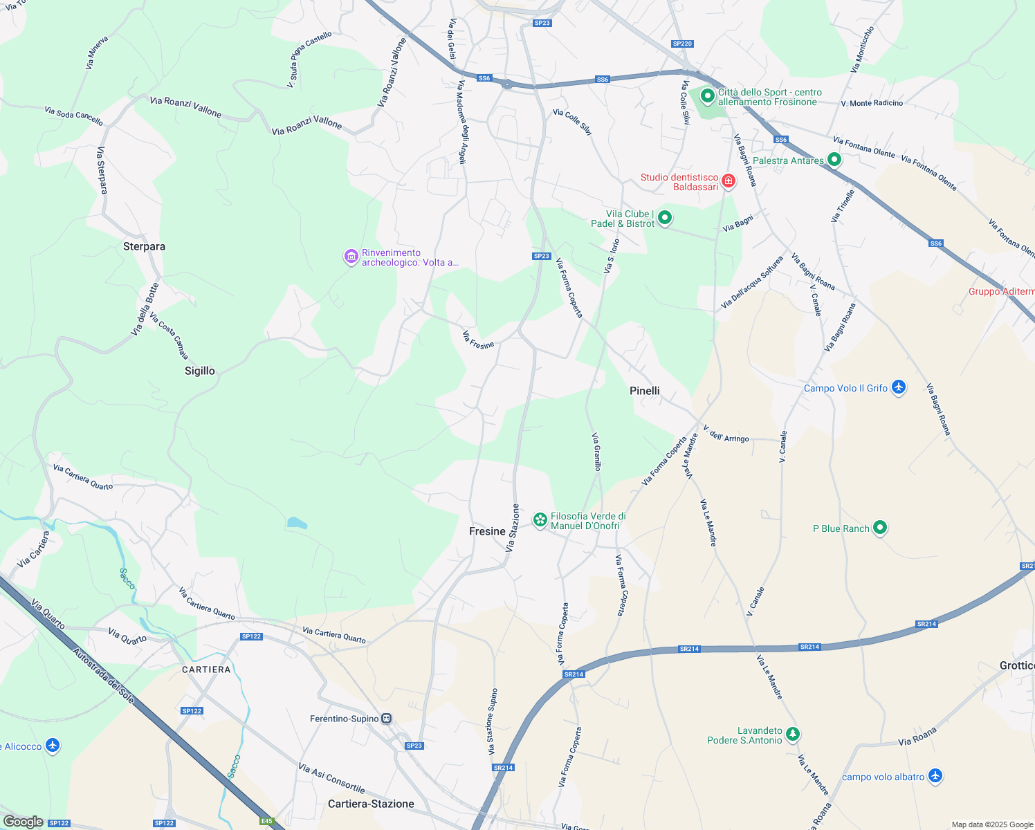 map of restaurants, bars, coffee shops, grocery stores, and more near 145 Via Stazione in Fresine