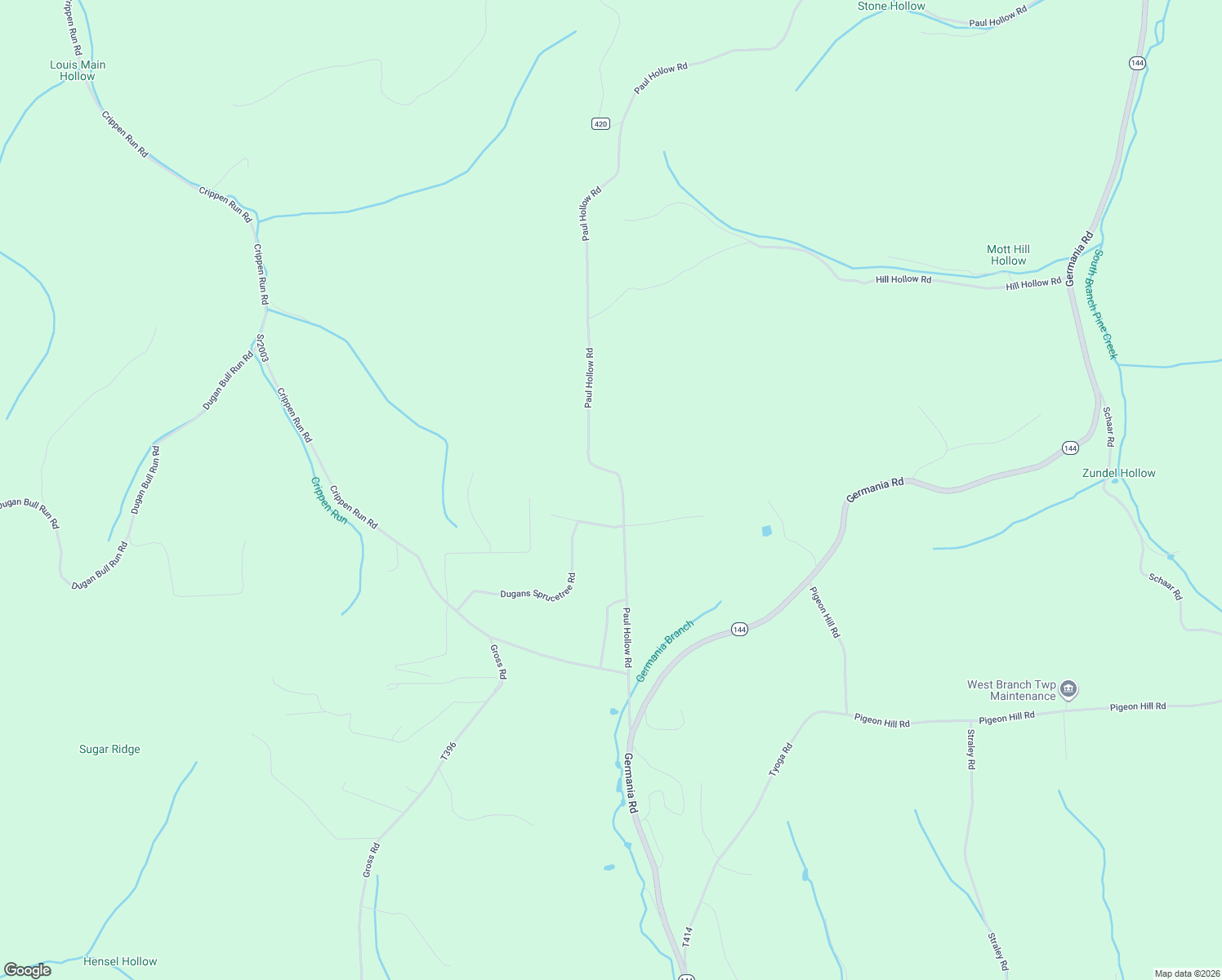 map of restaurants, bars, coffee shops, grocery stores, and more near Paul Hollow Rd in Galeton