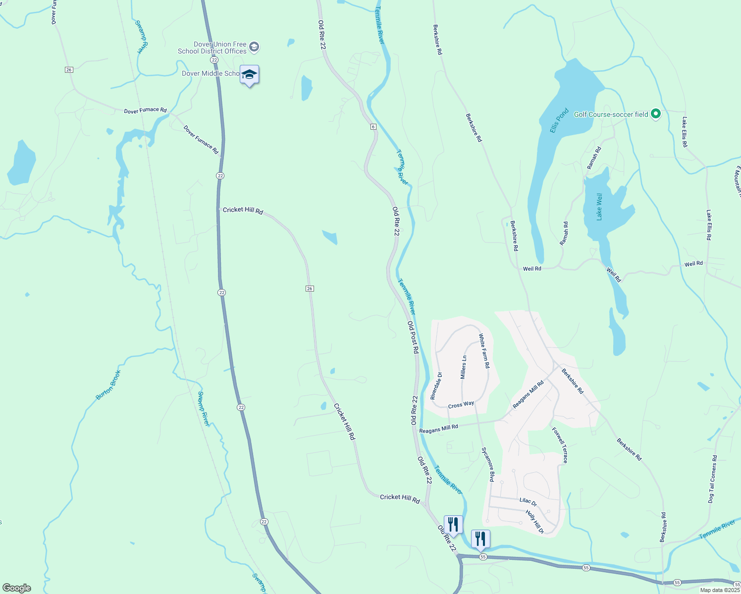 map of restaurants, bars, coffee shops, grocery stores, and more near 68 Overlook Road in Dover Plains