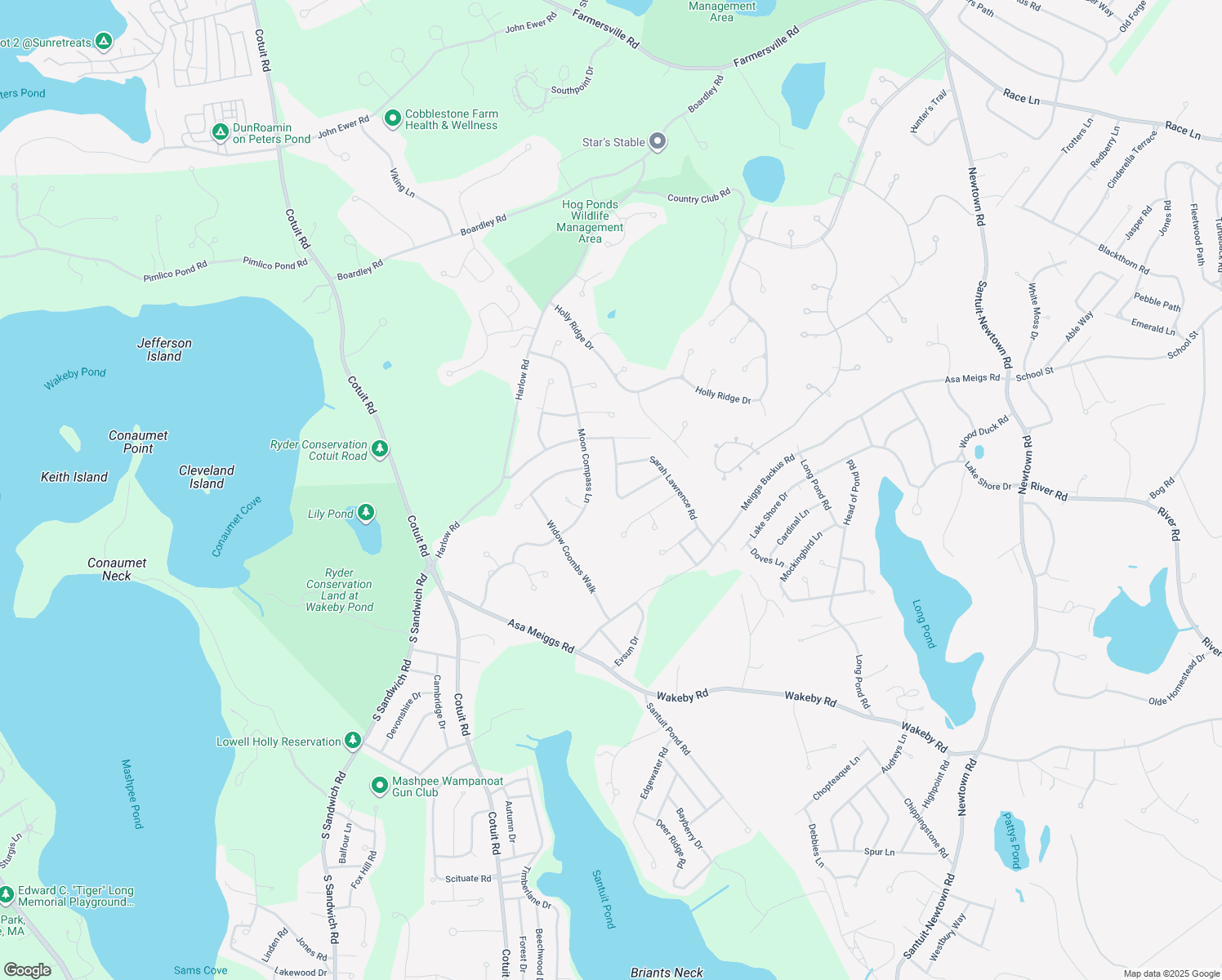map of restaurants, bars, coffee shops, grocery stores, and more near 12 Susan Carsley Way in Sandwich