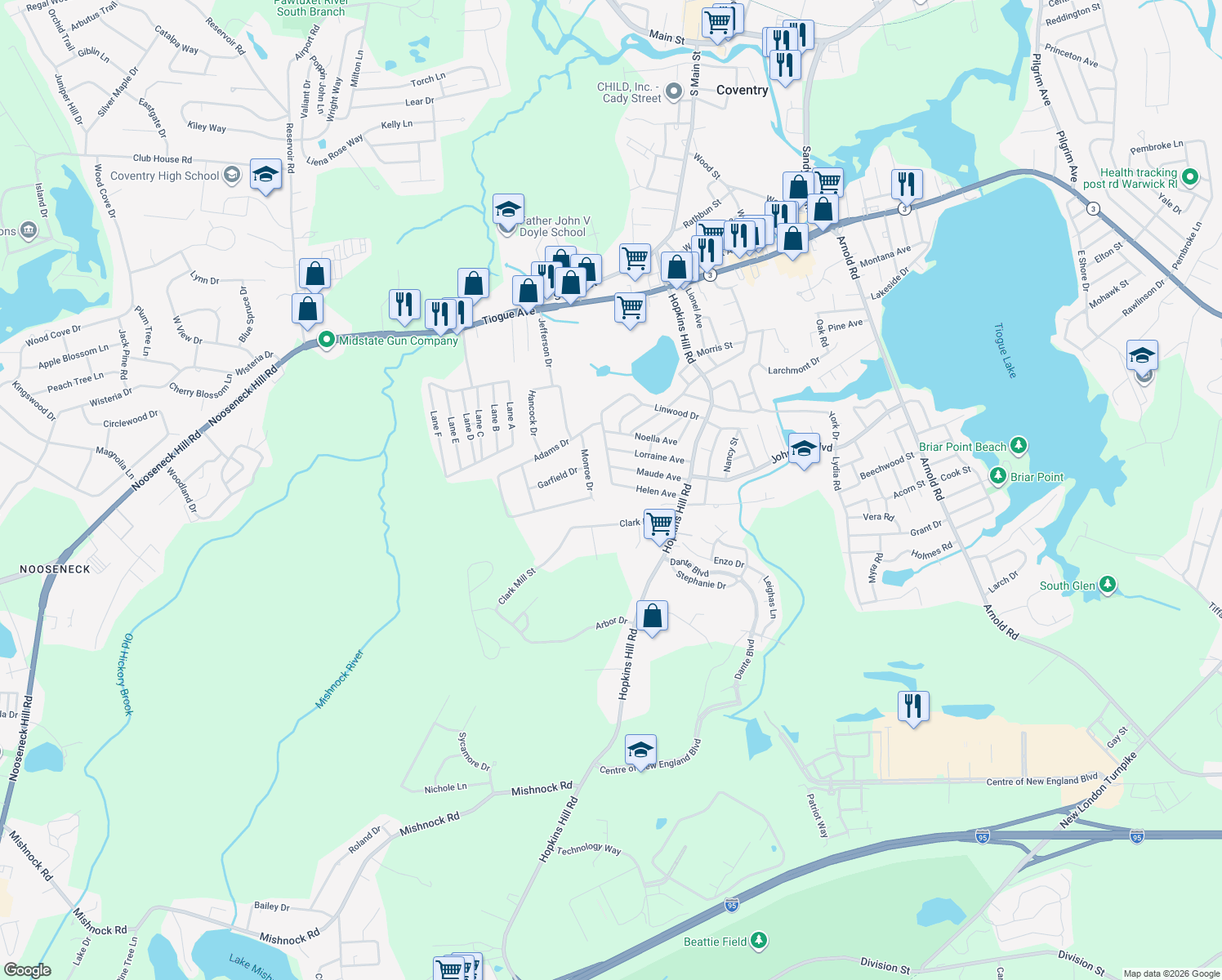map of restaurants, bars, coffee shops, grocery stores, and more near 54 Helen Avenue in Coventry