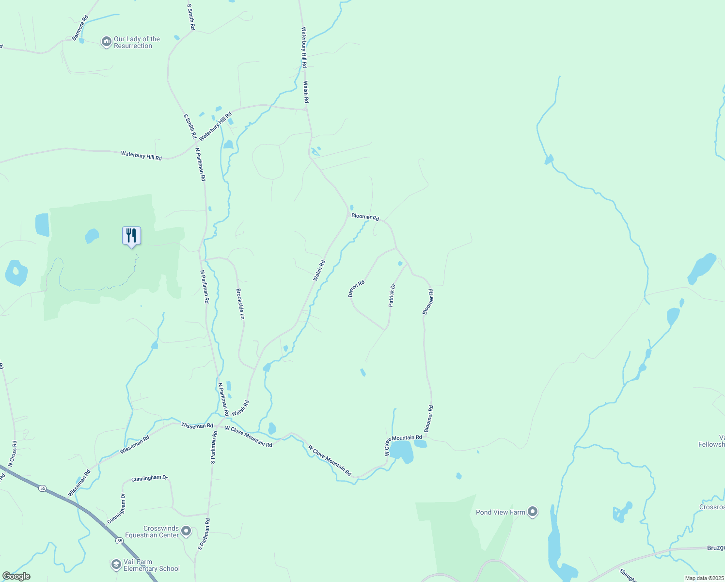 map of restaurants, bars, coffee shops, grocery stores, and more near 62 Darren Road in Lagrangeville
