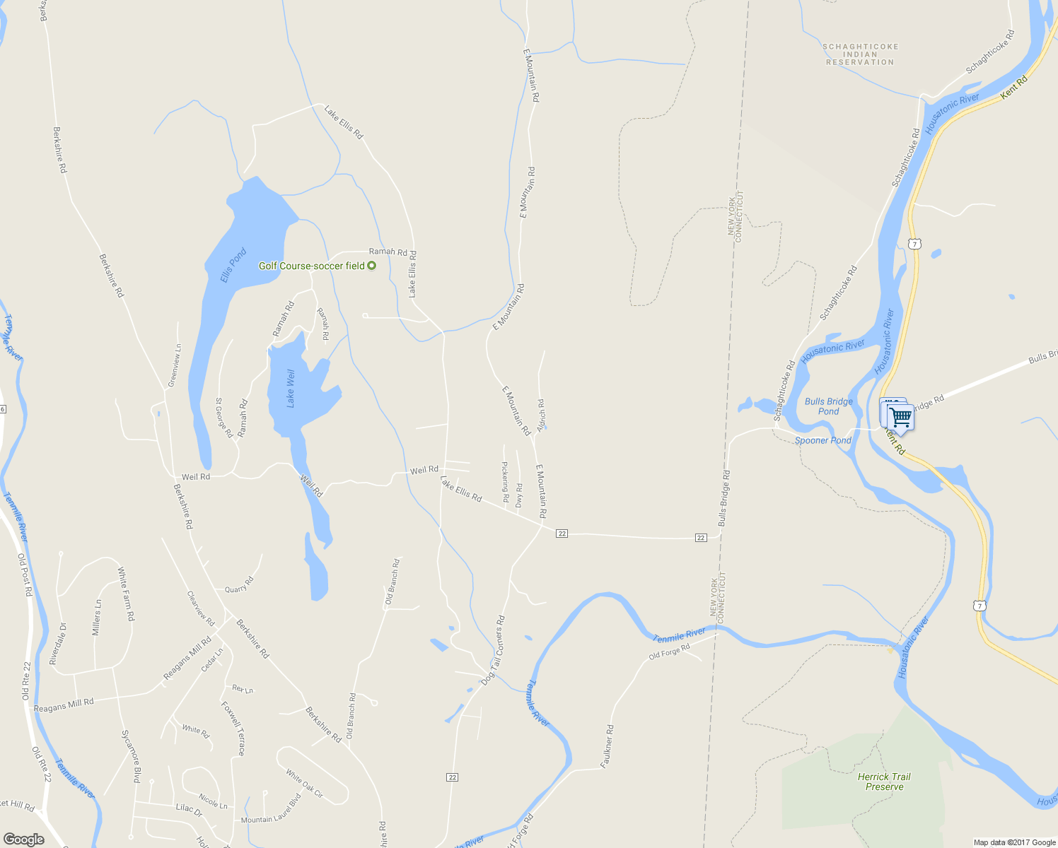 map of restaurants, bars, coffee shops, grocery stores, and more near 62 East Mountain Road in Wingdale