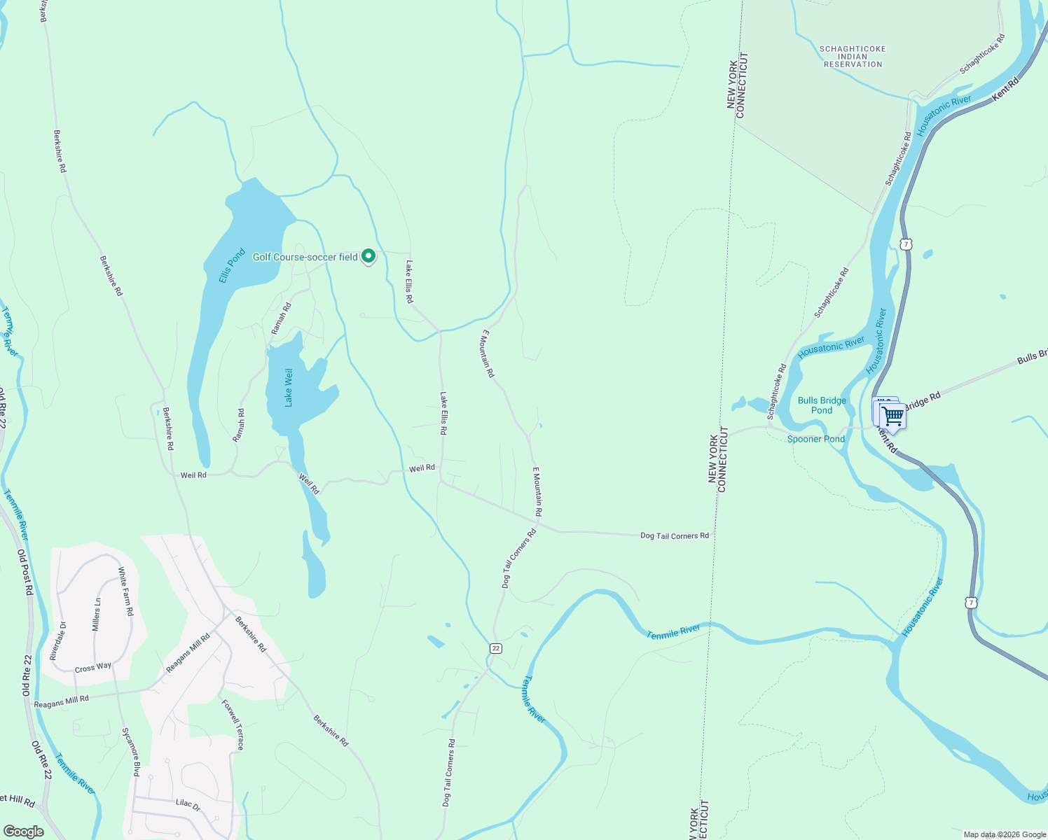 map of restaurants, bars, coffee shops, grocery stores, and more near 62 East Mountain Road in Wingdale