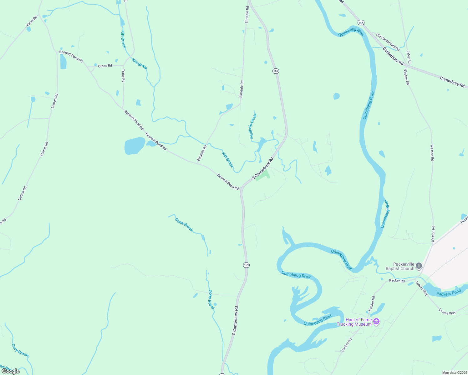 map of restaurants, bars, coffee shops, grocery stores, and more near 22 Bennett Pond Rd in Canterbury