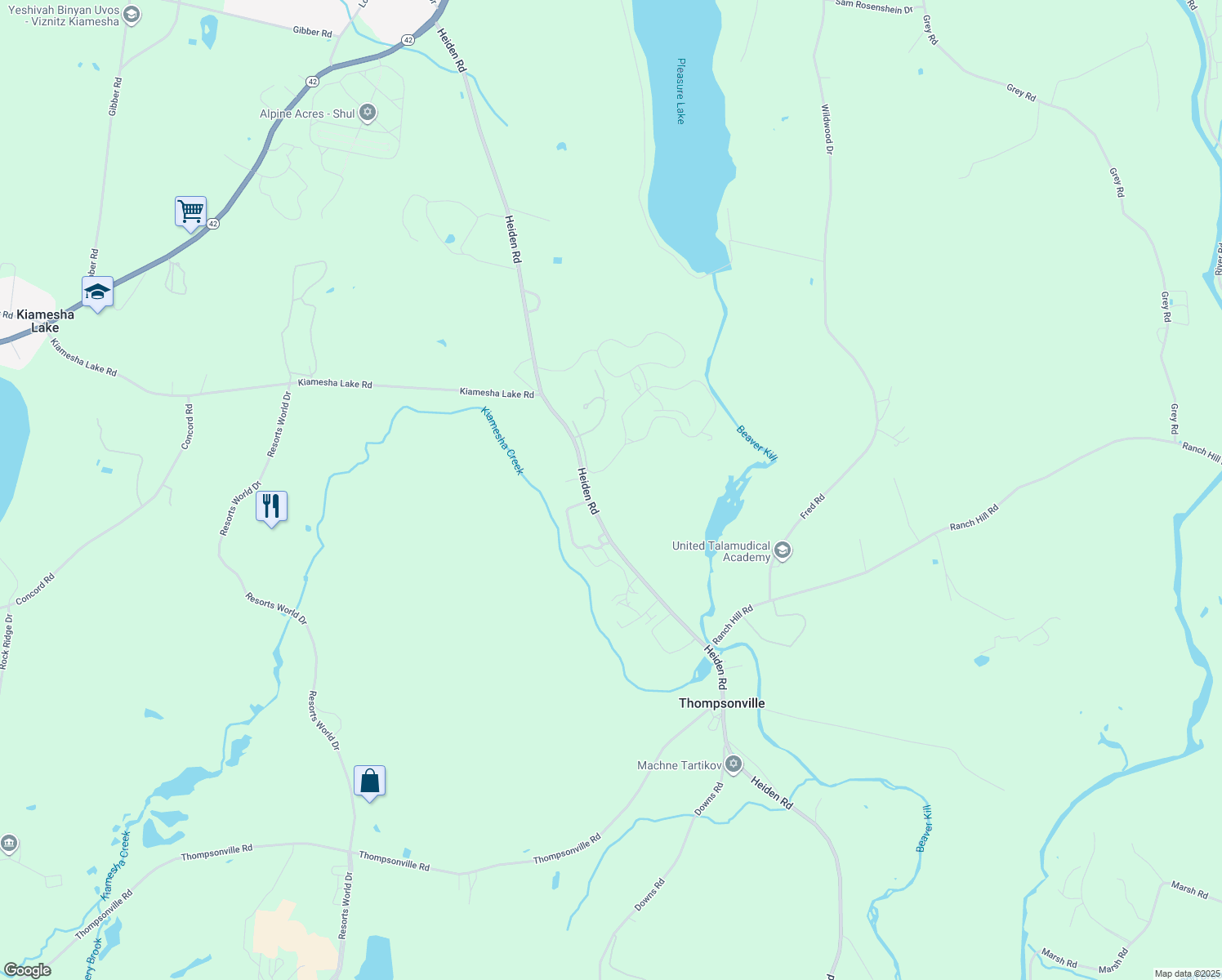 map of restaurants, bars, coffee shops, grocery stores, and more near 660 Heiden Road in Monticello
