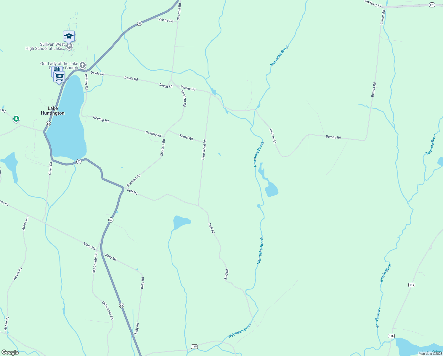 map of restaurants, bars, coffee shops, grocery stores, and more near 127 Pine Wood Road in Cochecton