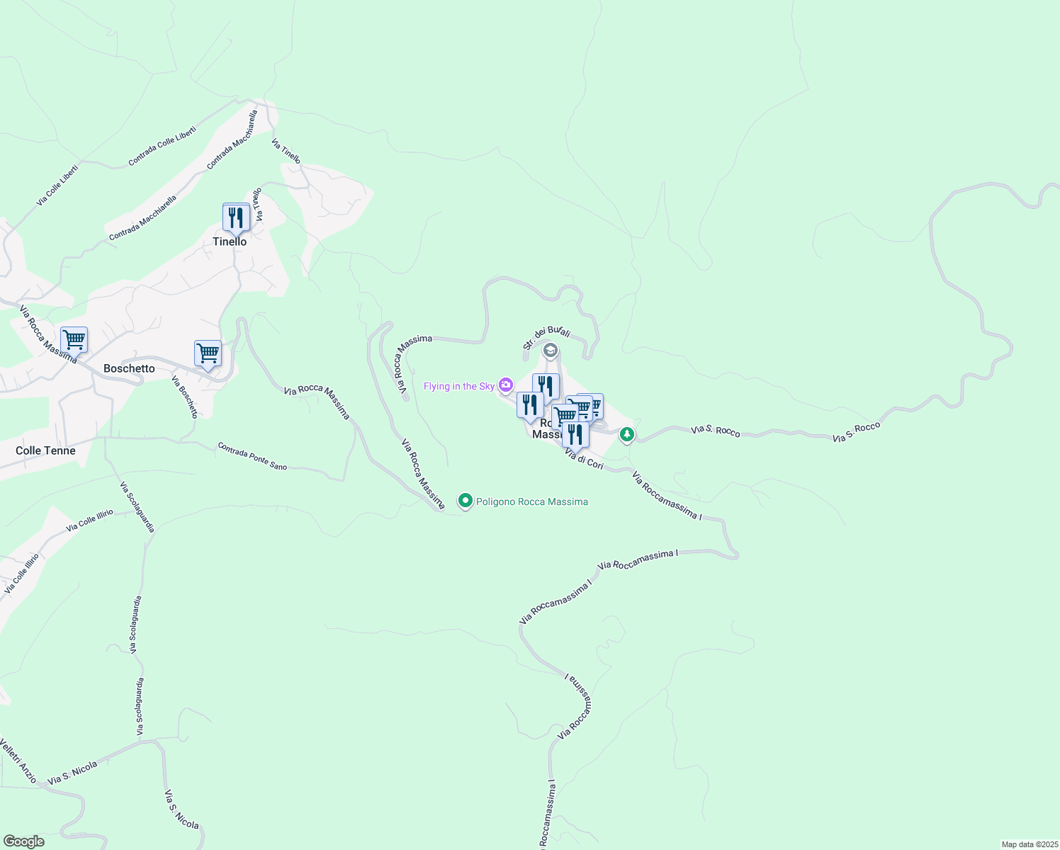 map of restaurants, bars, coffee shops, grocery stores, and more near 20 Via della Marina in Rocca Massima