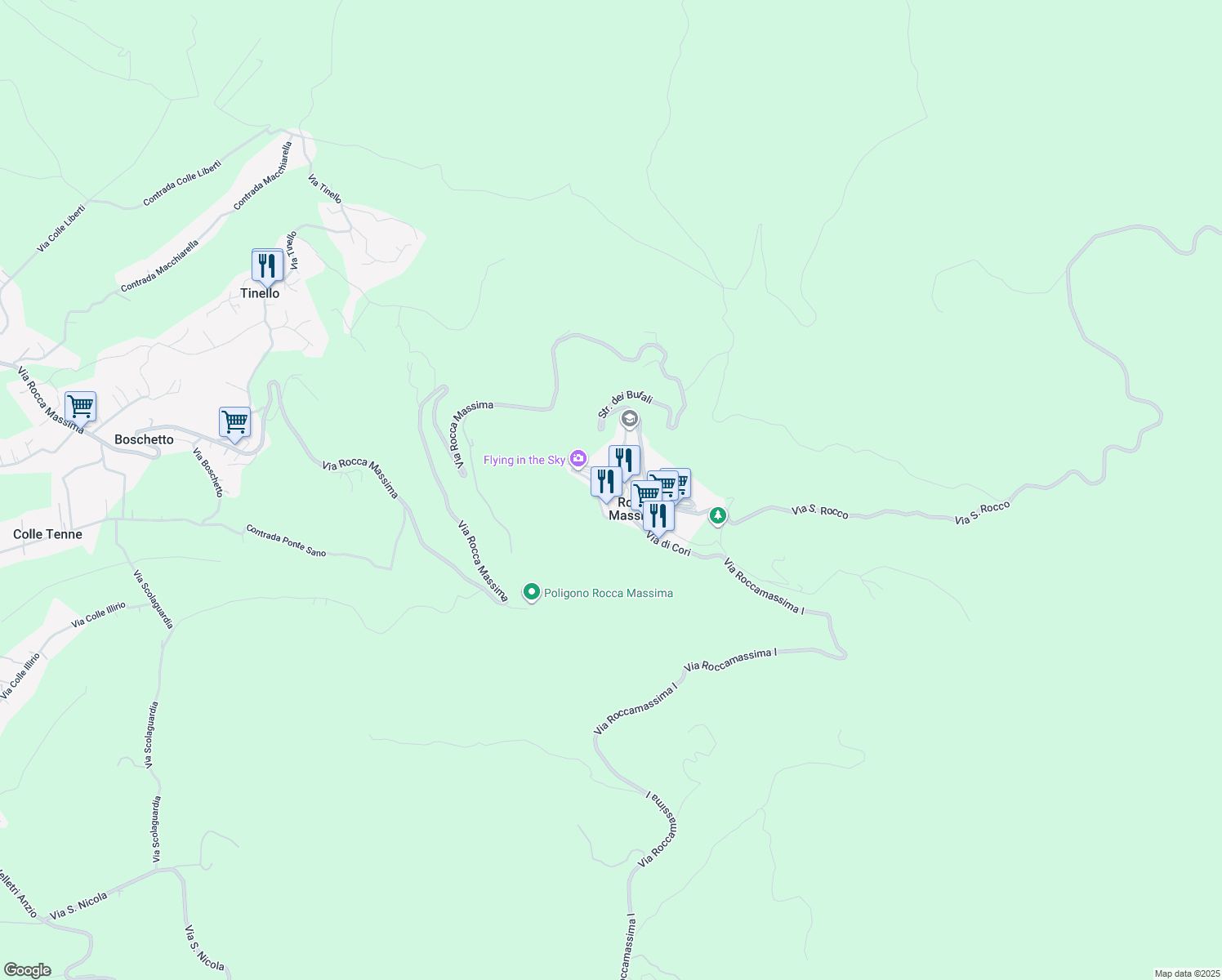 map of restaurants, bars, coffee shops, grocery stores, and more near 20 Via della Marina in Rocca Massima